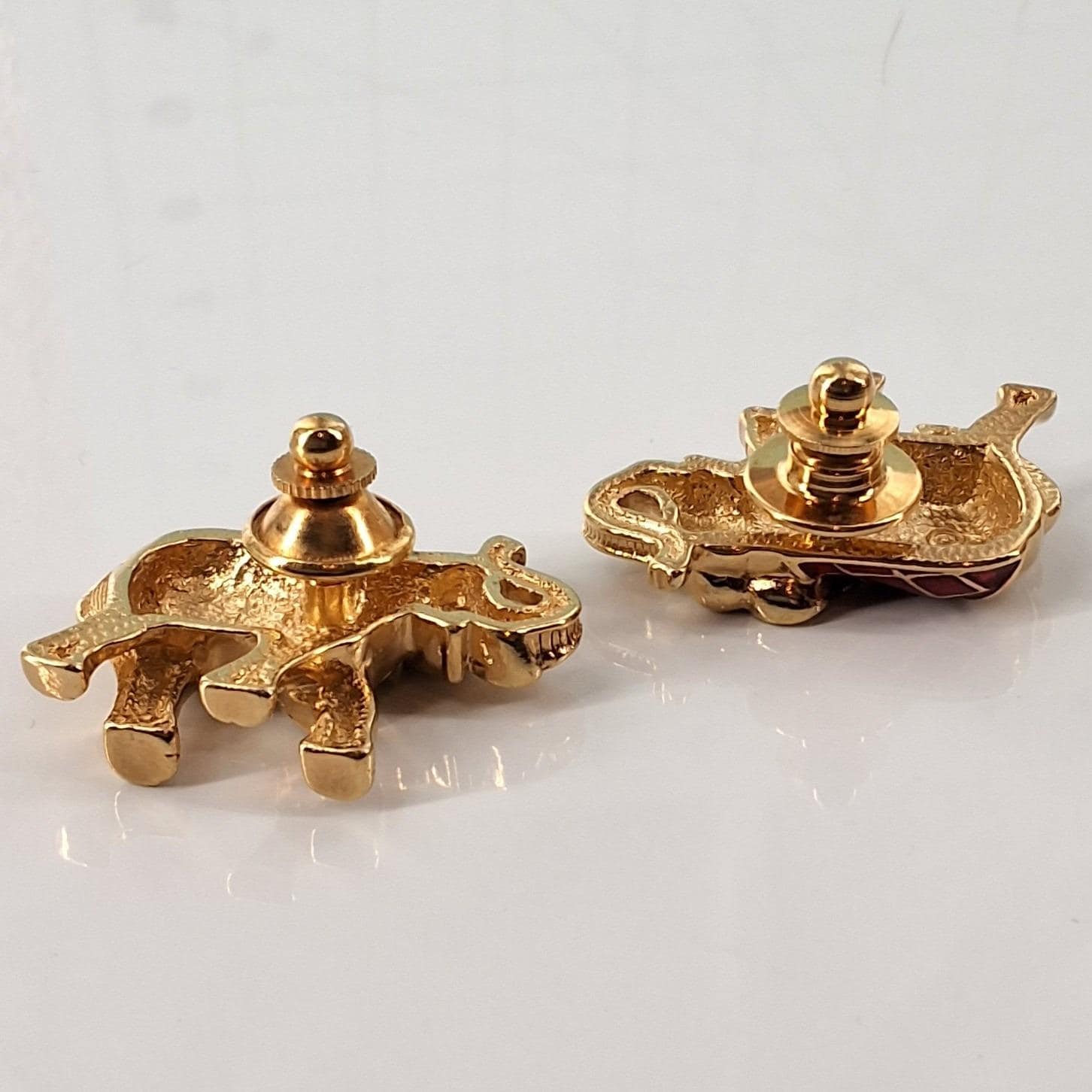 Vintage Avon Gold Tone Red Enamel Grid Elephant Brooch Pin Matching Set 2pc - View 6
