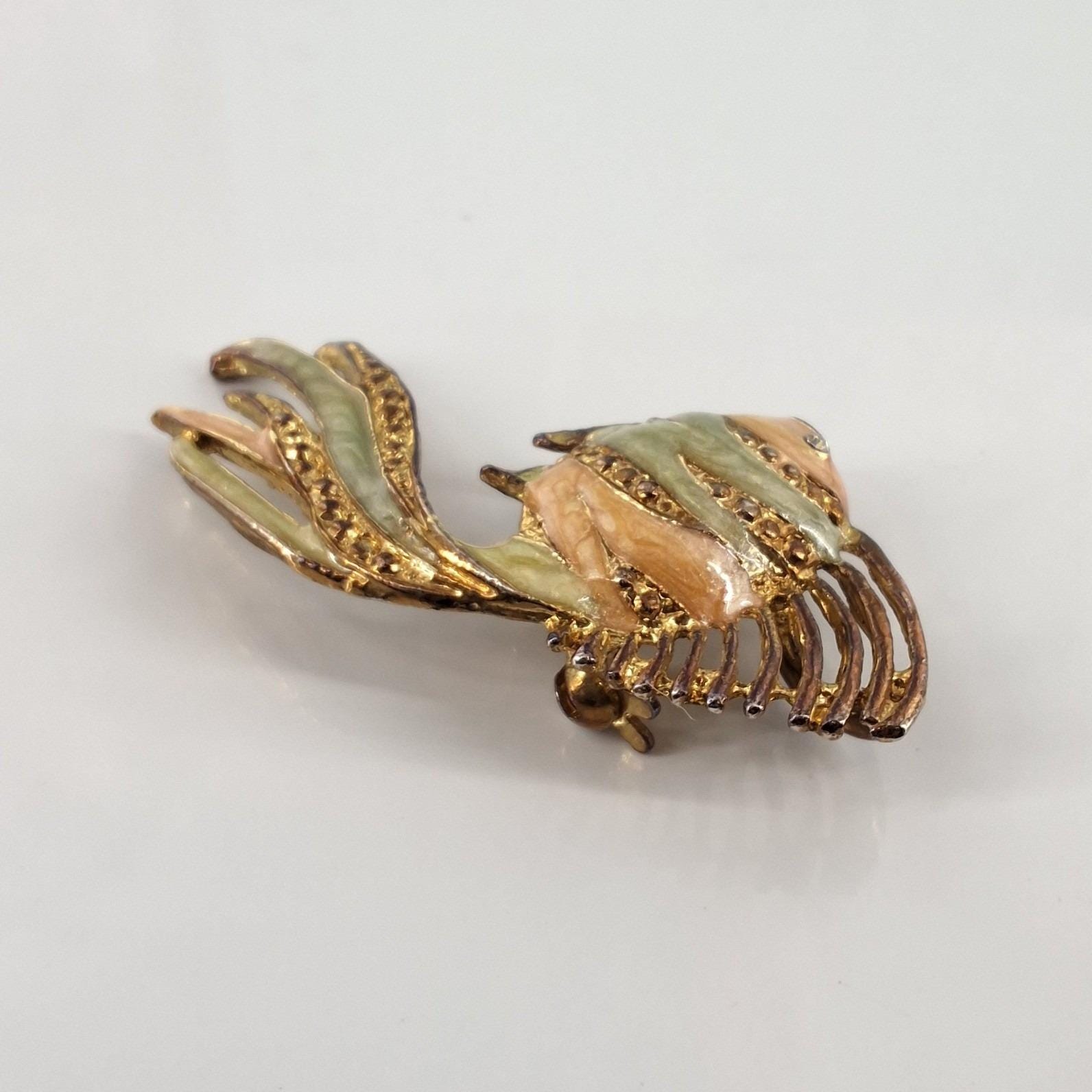 Vintage Gold Tone Enamel Rhinestone Goldfish Brooch Pendant Fish - View 6