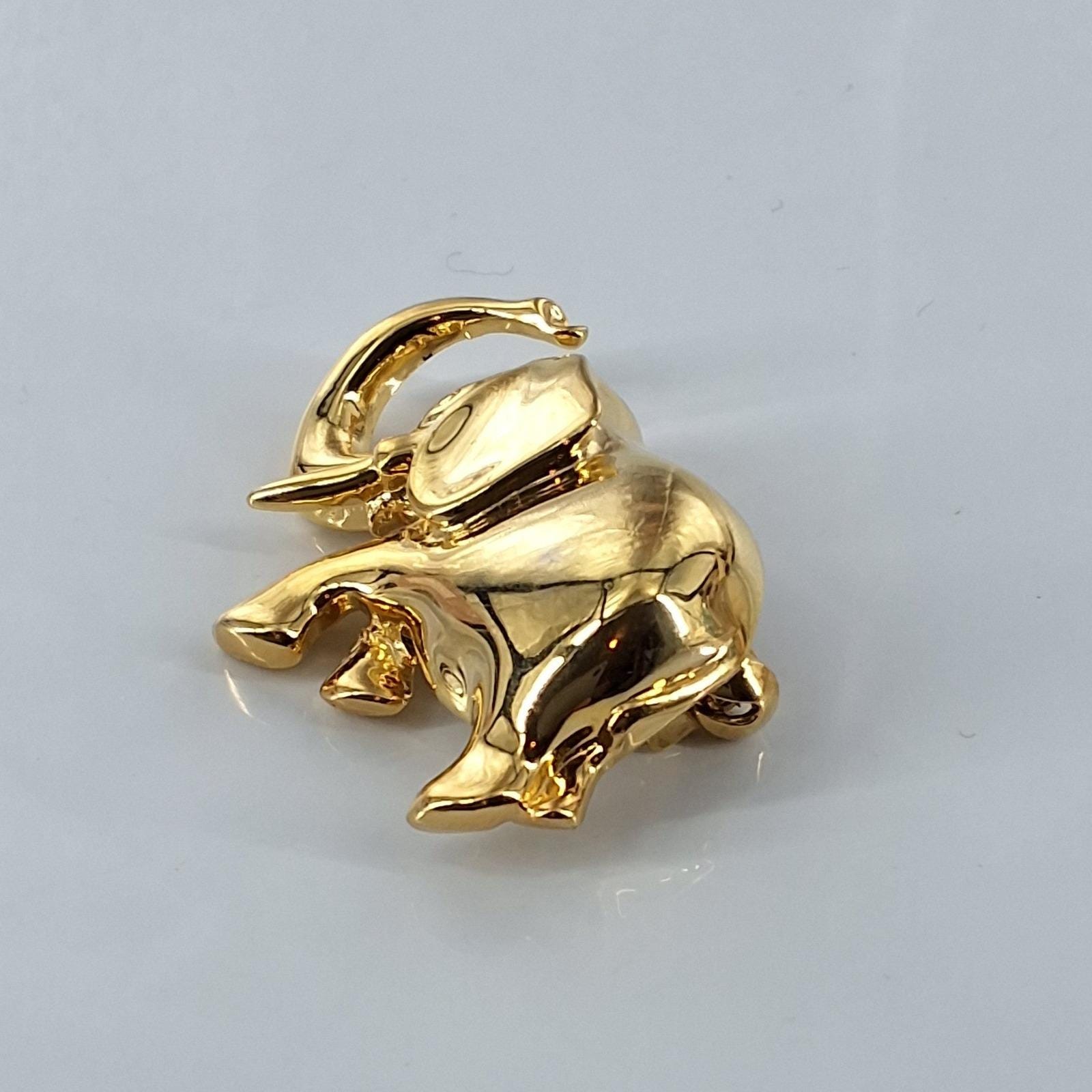 Vintage Gold Tone Elephant Brooch Luck Trunk Up Figural Animal Pin 1.5" - View 6