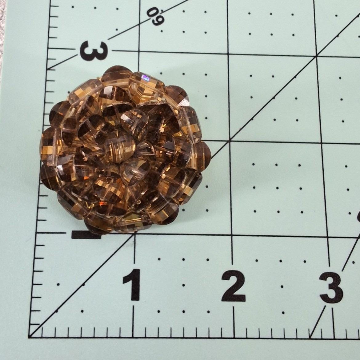 Vintage Amber Glass Bead Cluster Brooch Gold Tone Domed Filigree Pin 1960s - View 3