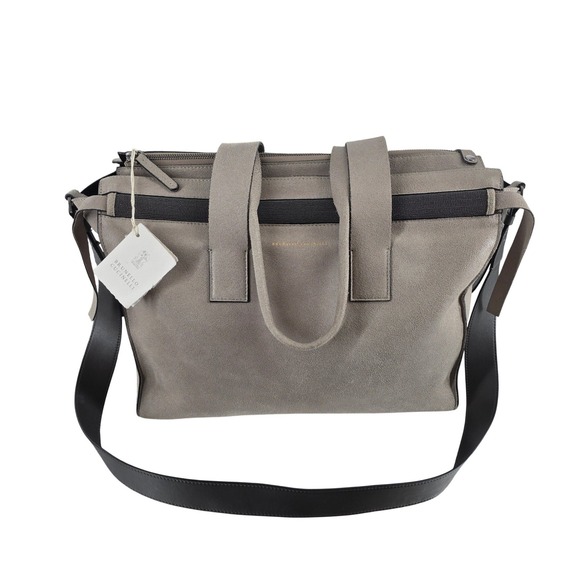 Brunello Cucinelli Taupe Leather Monili Bead Tote Bag Mens Womens Luxury Satchel