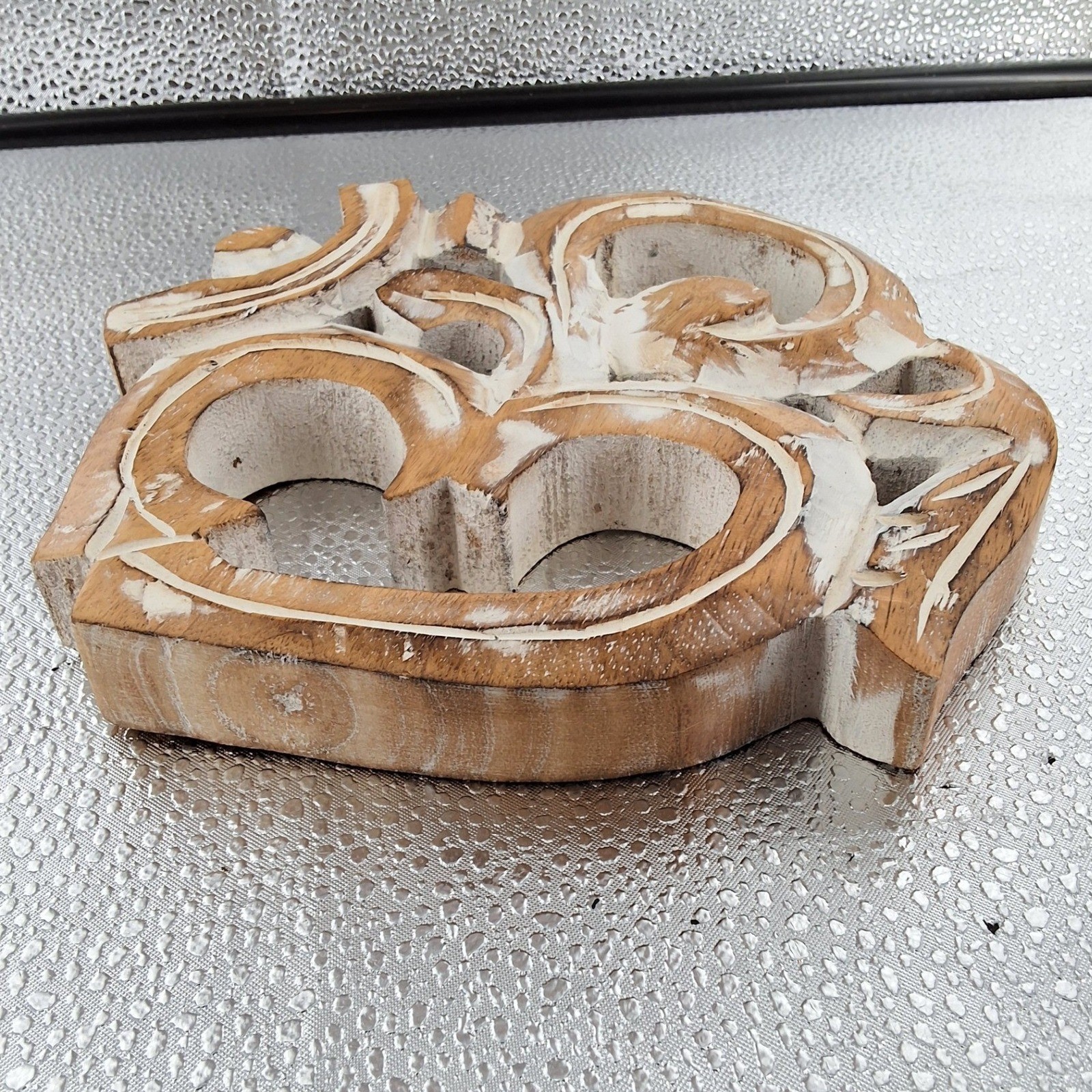 Hand Carved Wood Om Symbol Wall Art Distressed Whitewash Spiritual Decor 7" - View 6