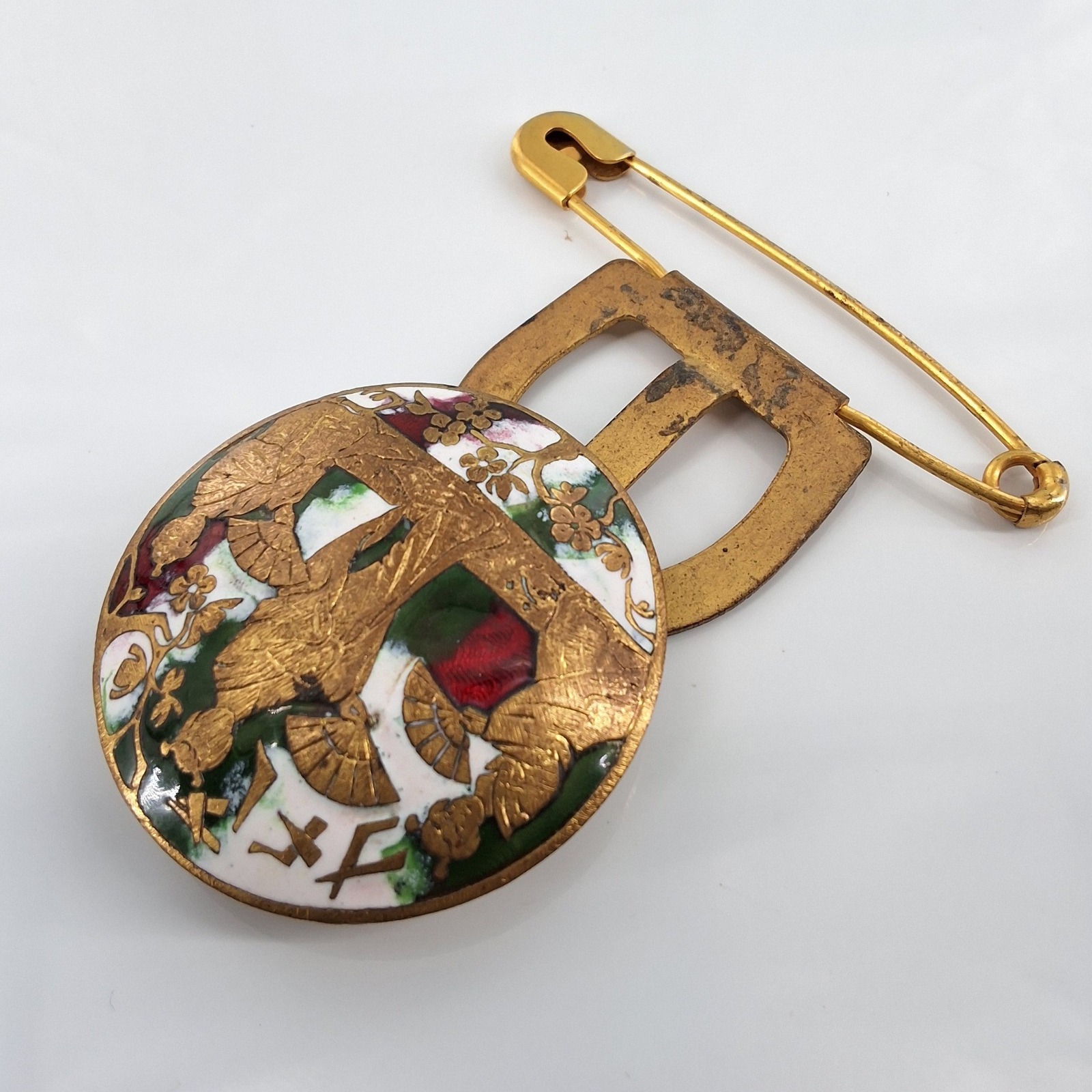 Antique 1905 Patented Satsuma Earthenware Button Brooch Japanese Meiji Sash Pin - View 3