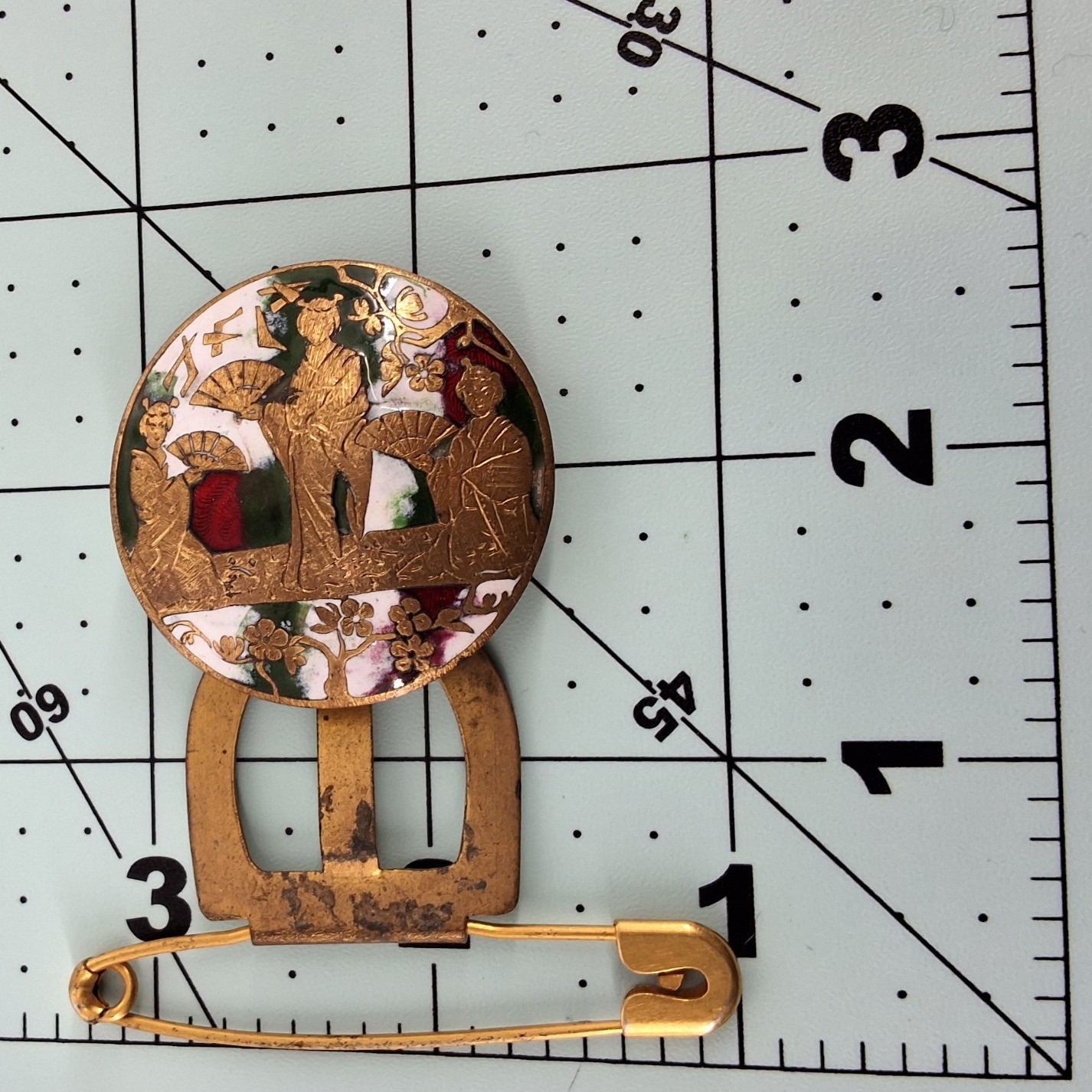 Antique 1905 Patented Satsuma Earthenware Button Brooch Japanese Meiji Sash Pin - View 5
