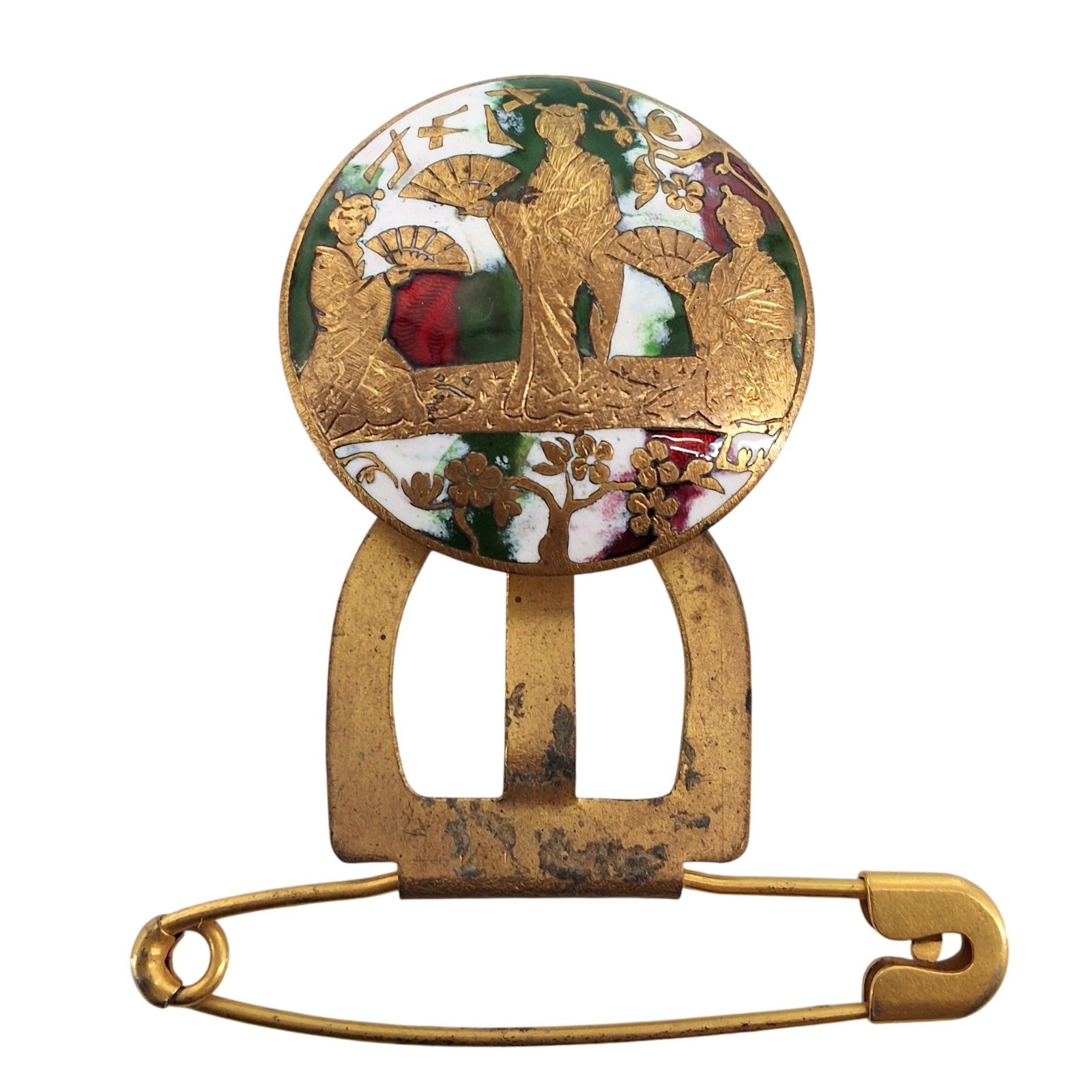 Antique 1905 Patented Satsuma Earthenware Button Brooch Japanese Meiji Sash Pin - View 8