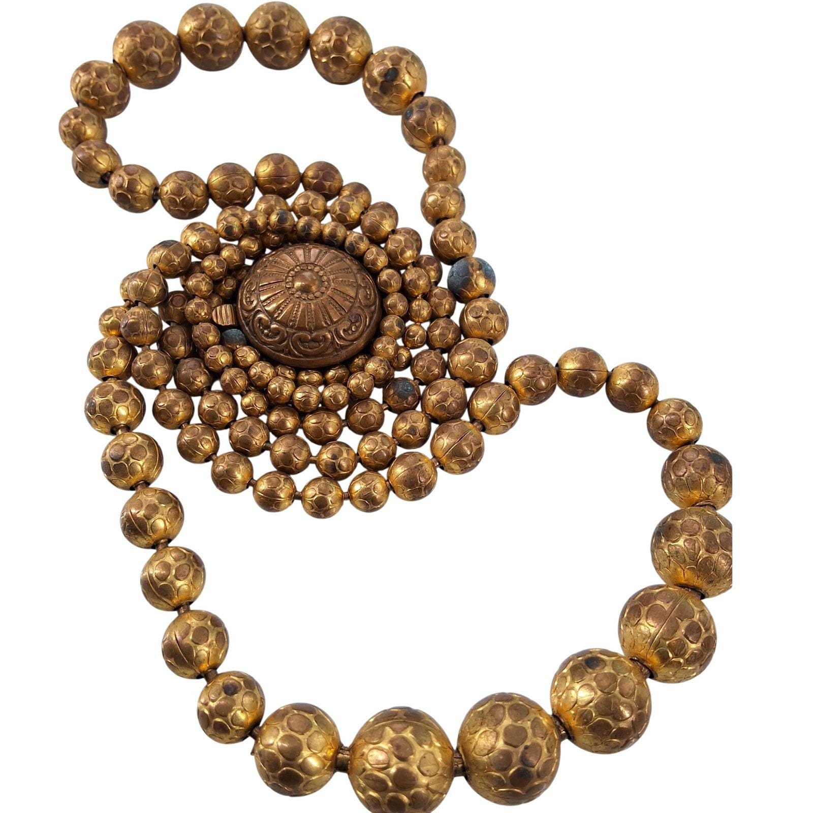 Vintage Gold Tone Honeycomb Textured Chunky Beaded Bib Collar Statement Necklace
