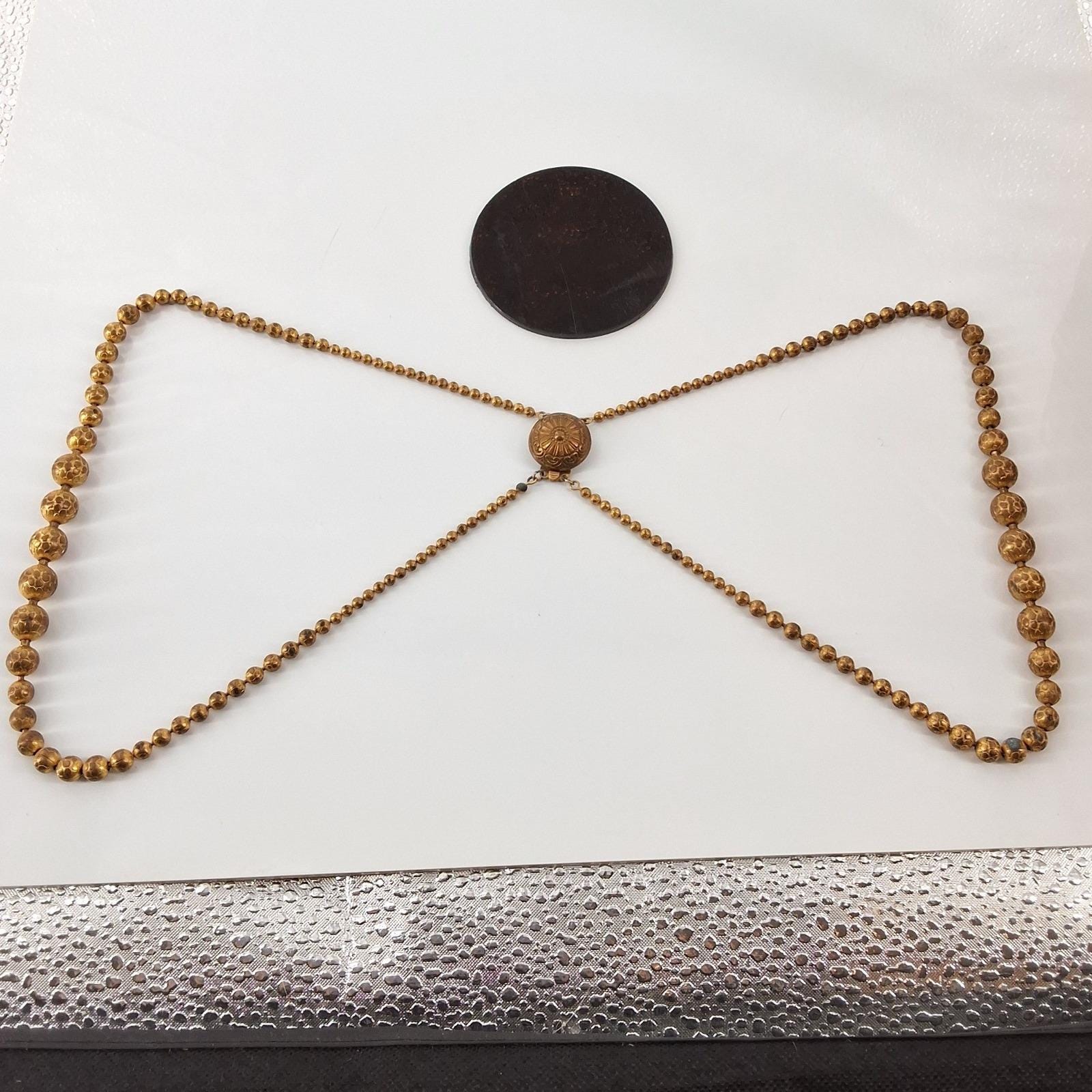 Vintage Gold Tone Honeycomb Textured Chunky Beaded Bib Collar Statement Necklace - View 3