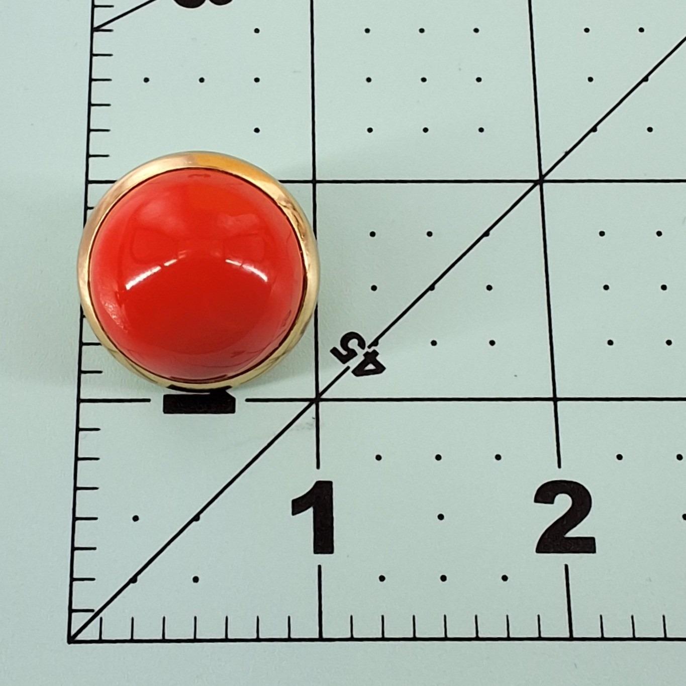 Vintage 1980s Red Cabochon Dome Clip On Earrings Gold Tone Bold Button Studs - View 3