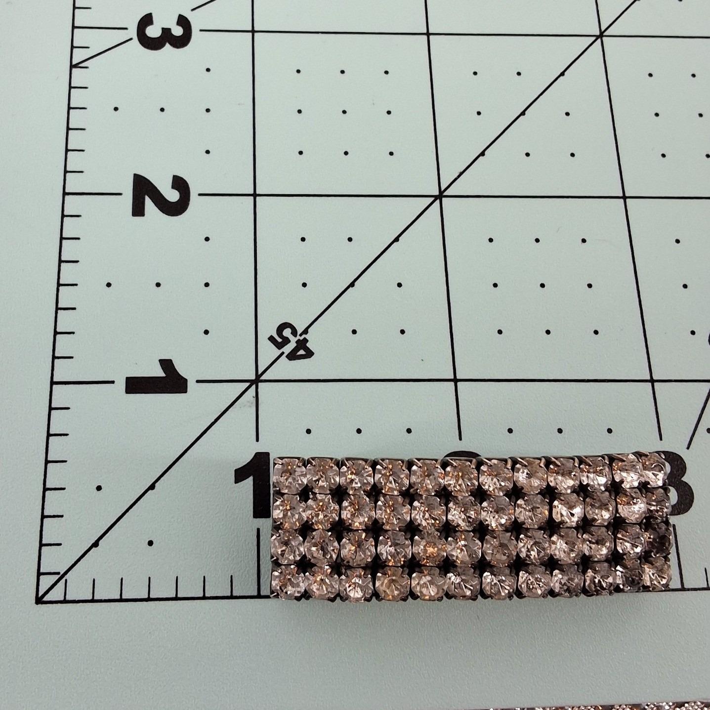 Vintage Silver Tone 4 Row Rhinestone Rectangular Bar Brooch Pendant 2" - View 4