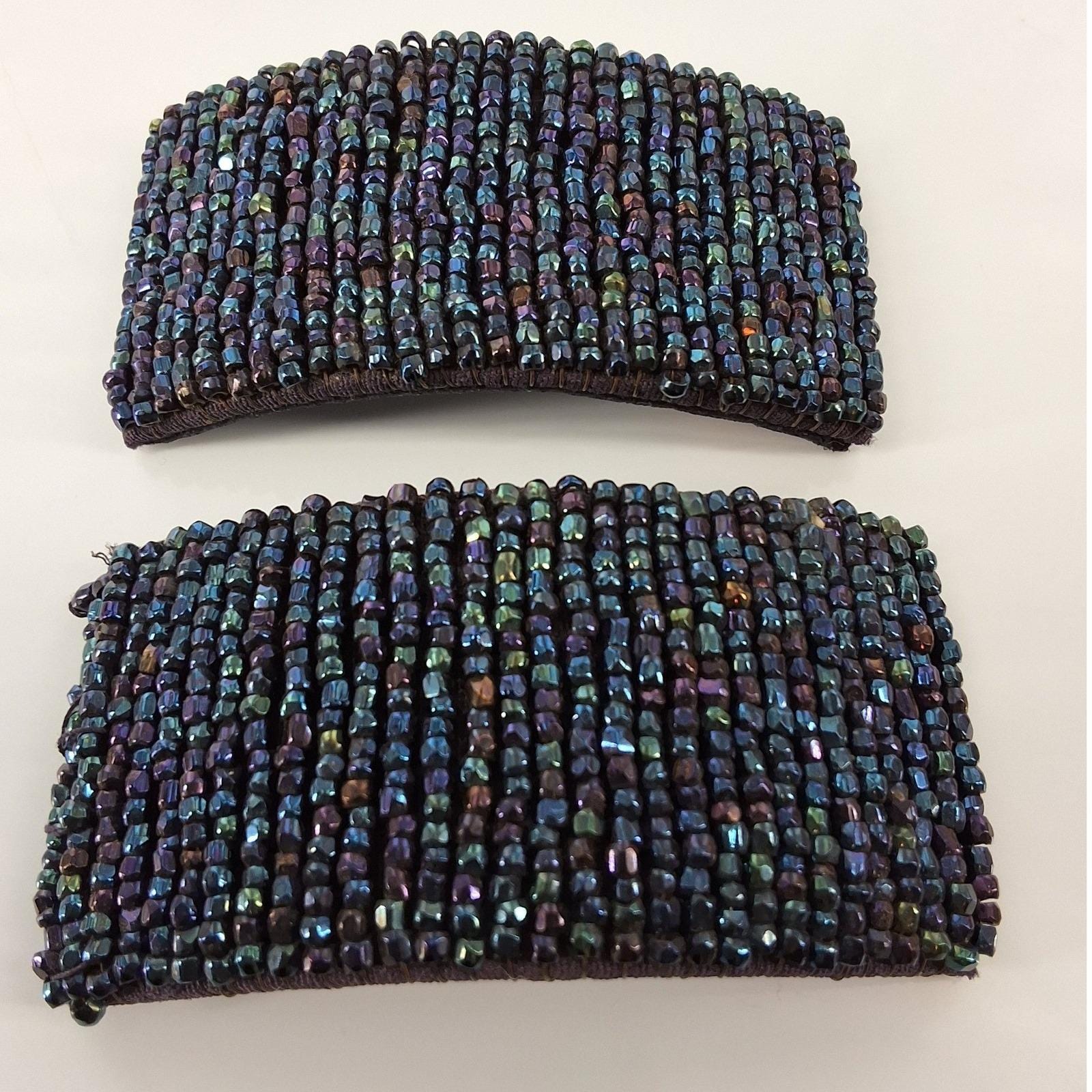 Vintage Iridescent Beaded Shoe Clips Oil Slick Purple Blue Removable Set
