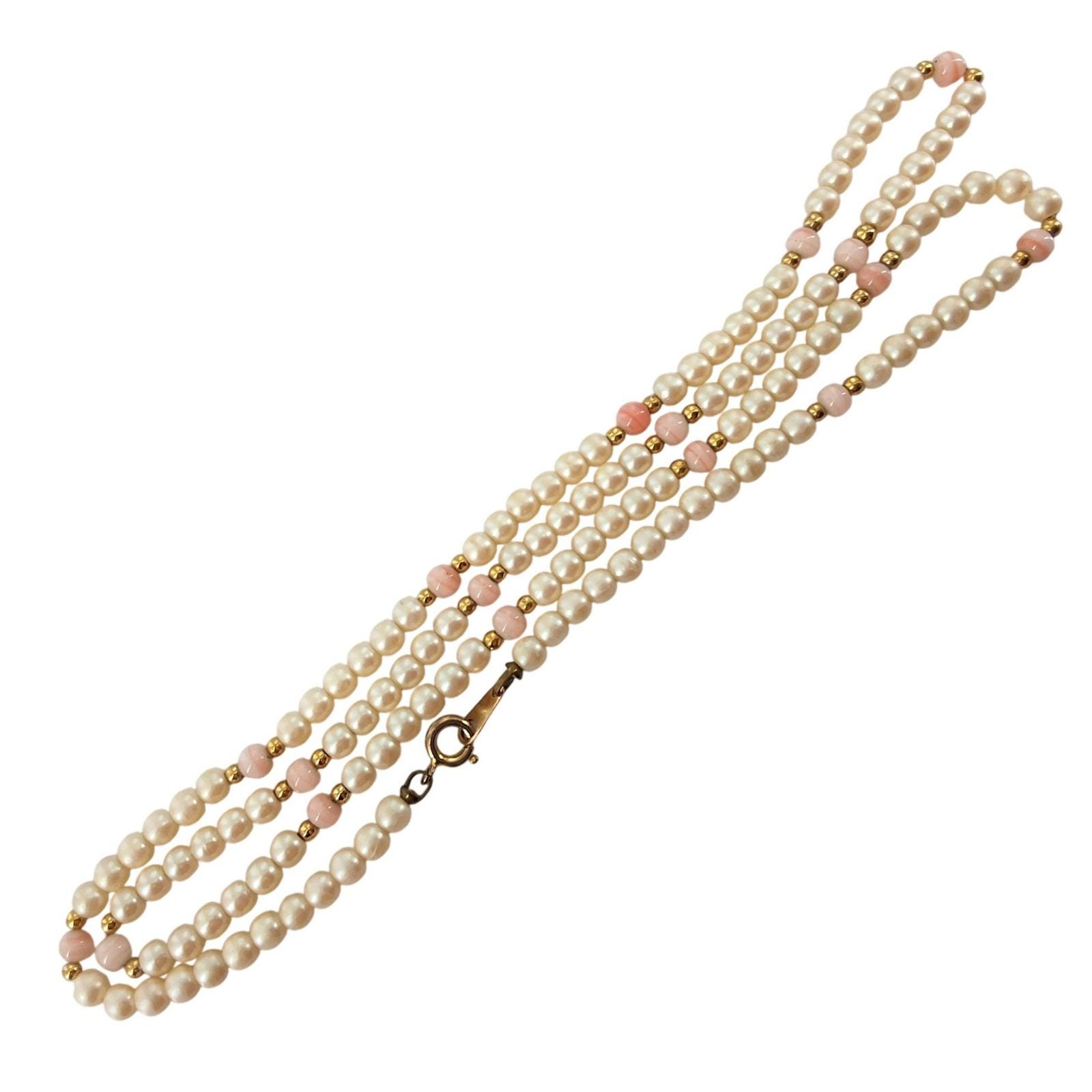 Vintage Cream Faux Pearl Necklace Pink Spacers Gold Accent 24" Strand