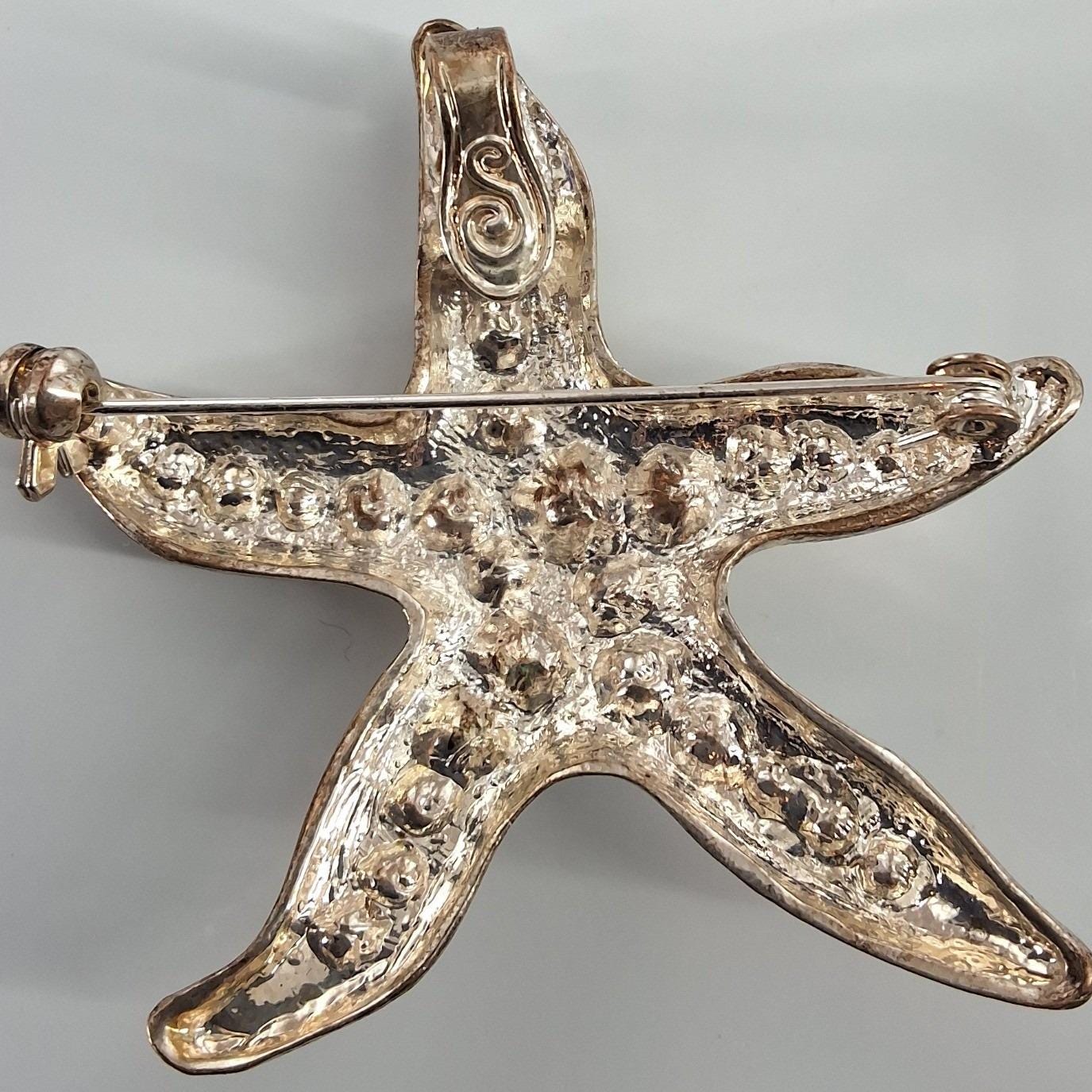 Swarovski Vintage Starfish Brooch Pendant Gold Tone Crystal Nautical Pin 2.25"
