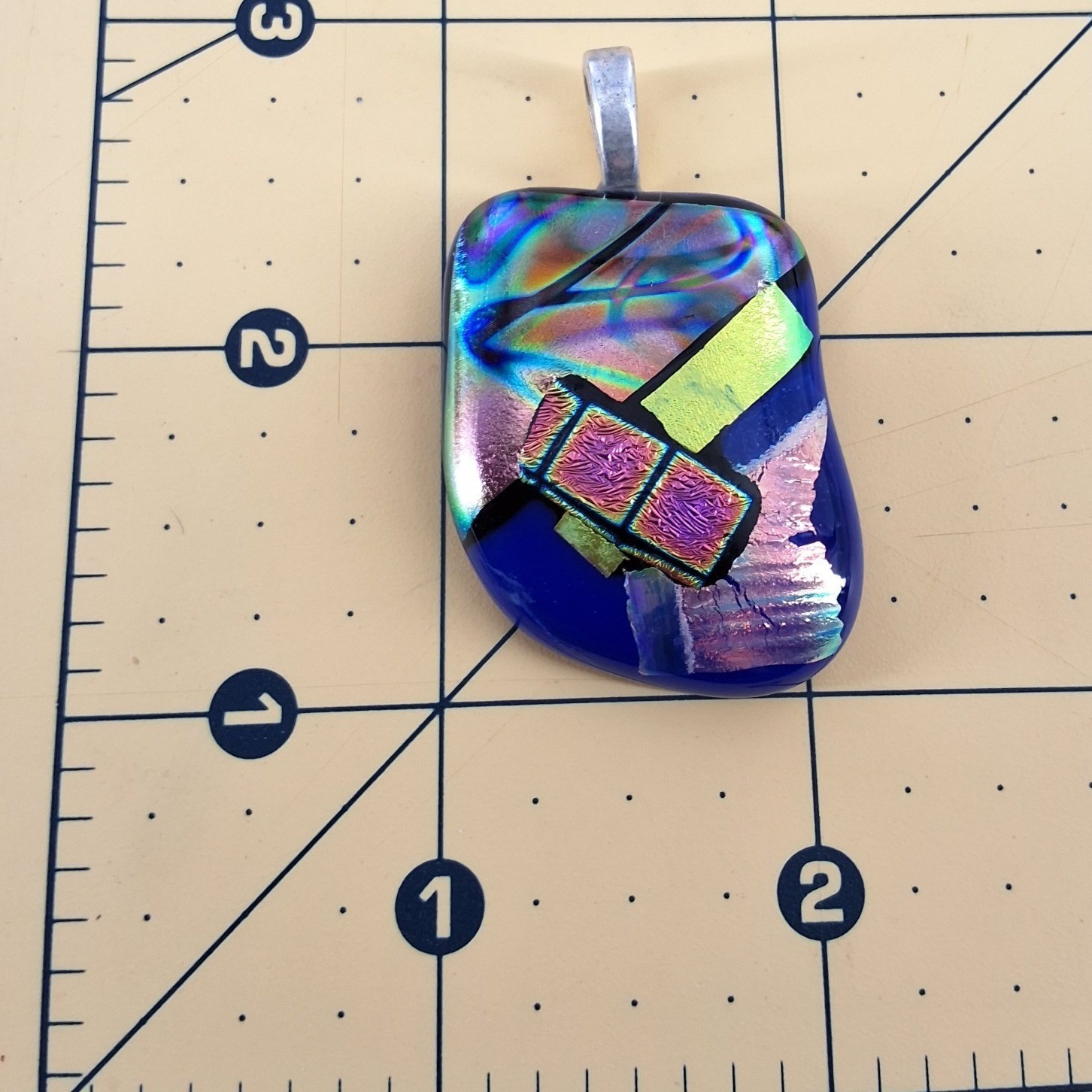 Artisan Dichroic Fused Glass Pendant Iridescent Cobalt Blue Geometric Jewelry - View 4