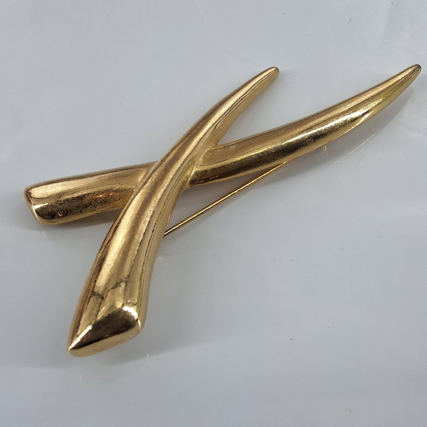 Vintage Gold Tone Abstract X Modernist Brooch Pin Large MCM Statement Accessory