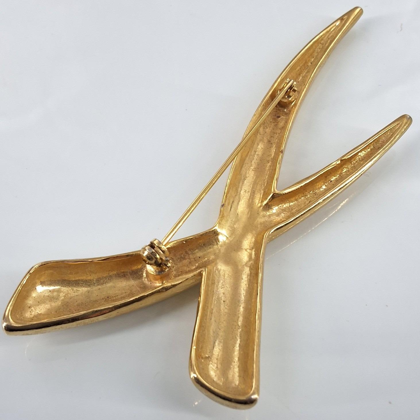 Vintage Gold Tone Abstract X Modernist Brooch Pin Large MCM Statement Accessory - View 4