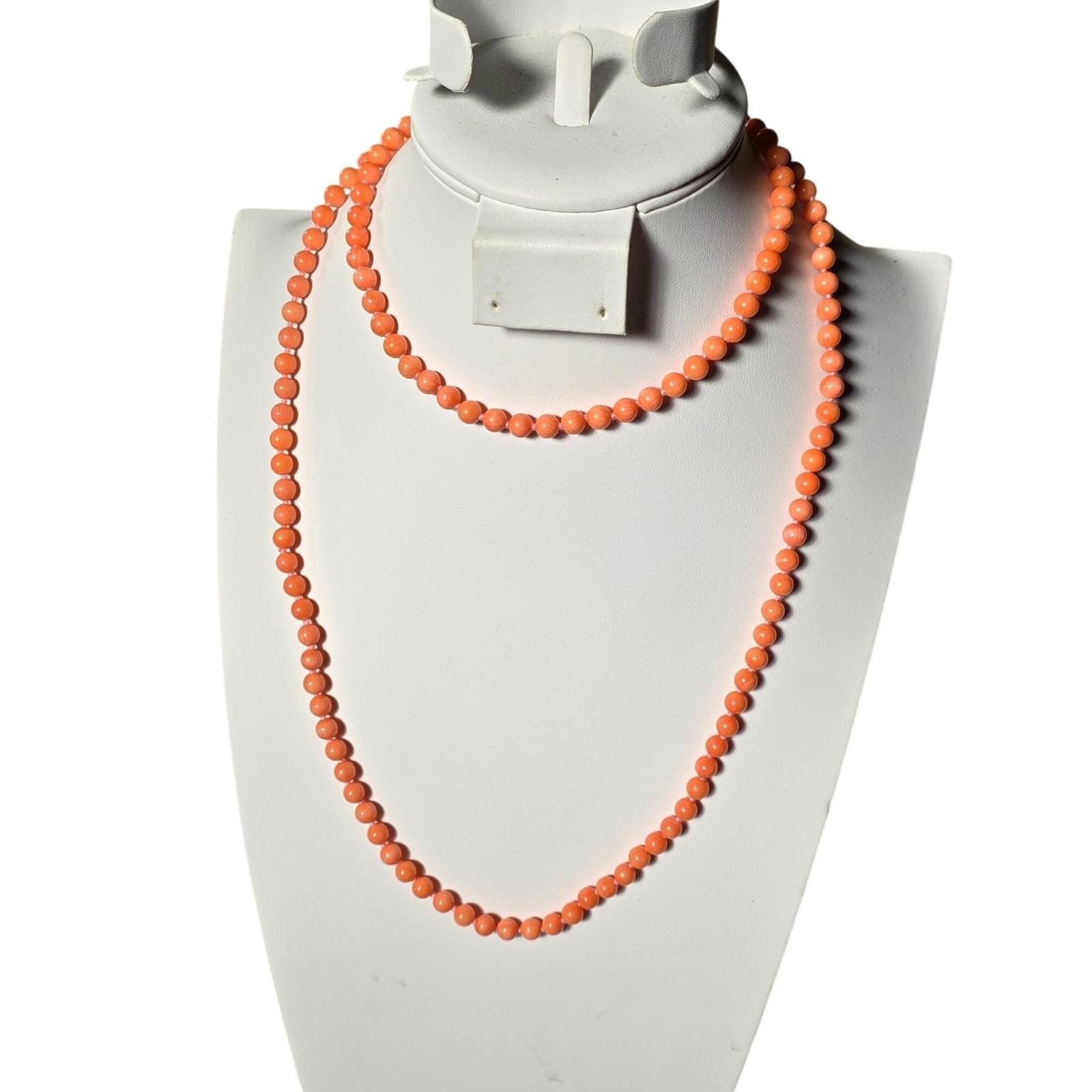 Vintage Angel Skin Coral Bead Necklace 925 Silver Clasp 36"