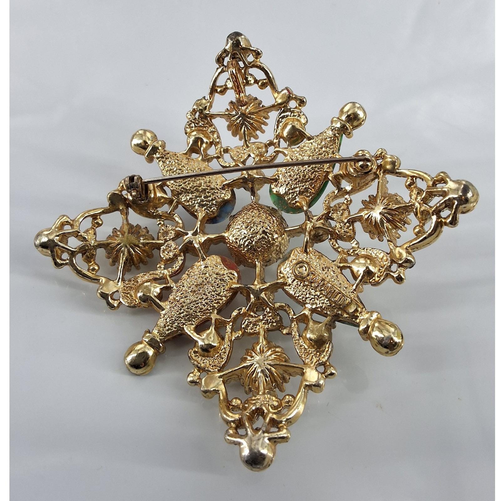 Vintage Sarah Coventry Galaxy Maltese Cross Brooch Pendant Multi Stone Gold - View 6