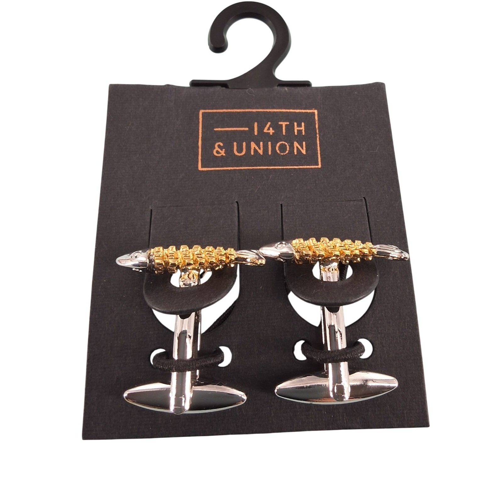 14th & Union Mens Fishbone Cufflinks Two-Tone Silver Gold Fish Skeleton Novelty