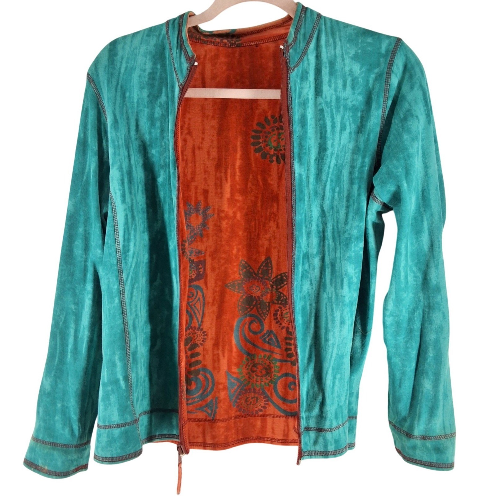 Coldwater Creek Indigo Moon Reversible Embroidered Jacket Orange Teal Artsy M