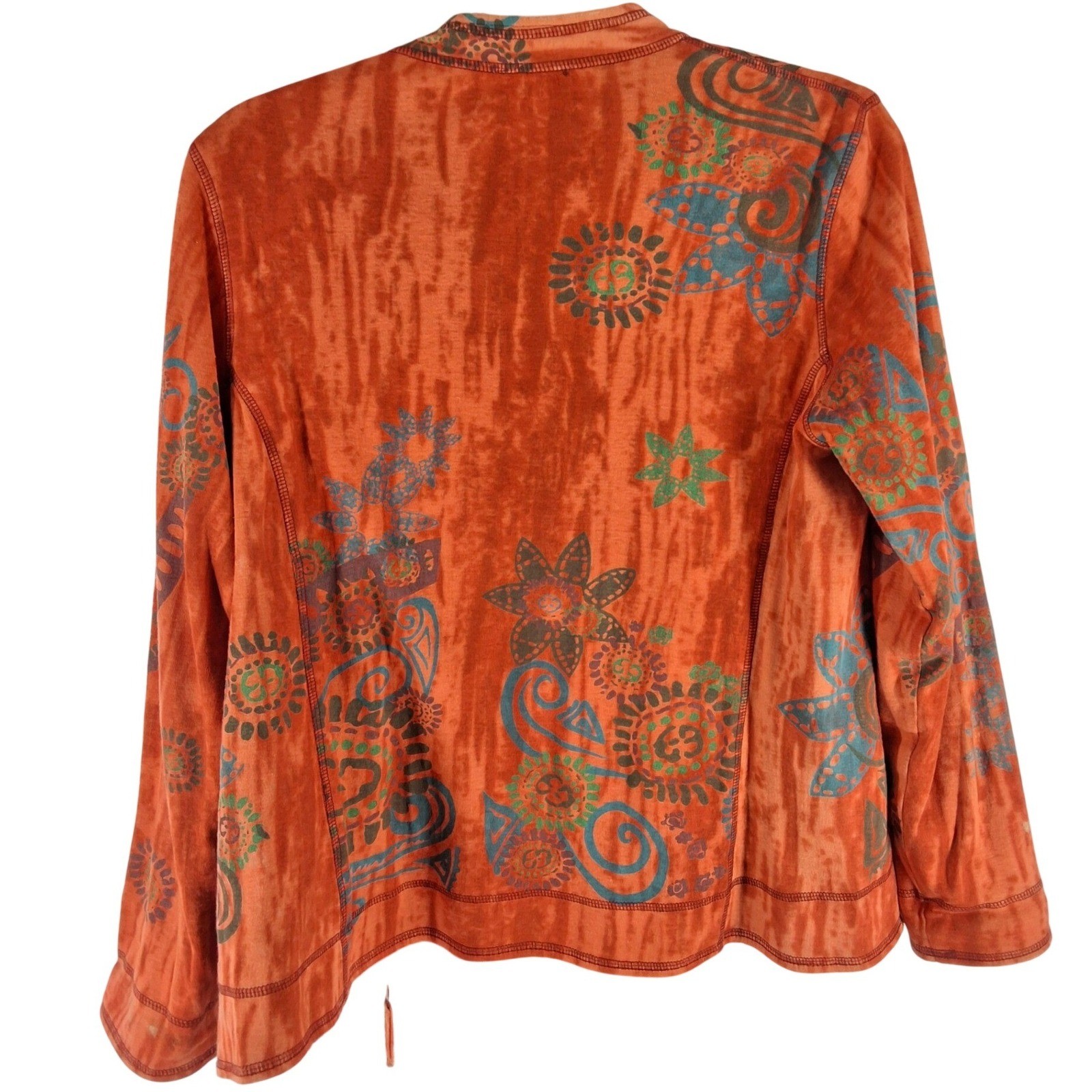 Coldwater Creek Indigo Moon Reversible Embroidered Jacket Orange Teal Artsy M - View 3