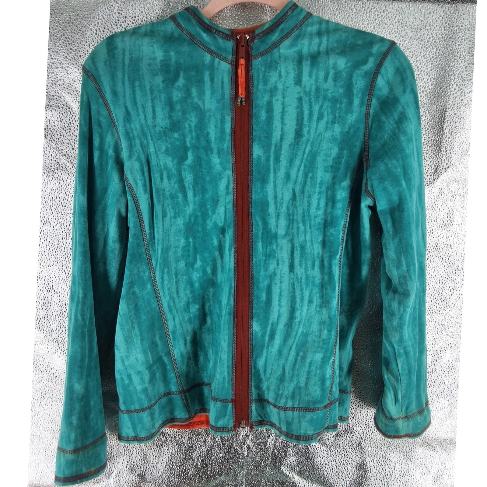 Coldwater Creek Indigo Moon Reversible Embroidered Jacket Orange Teal Artsy M - View 6
