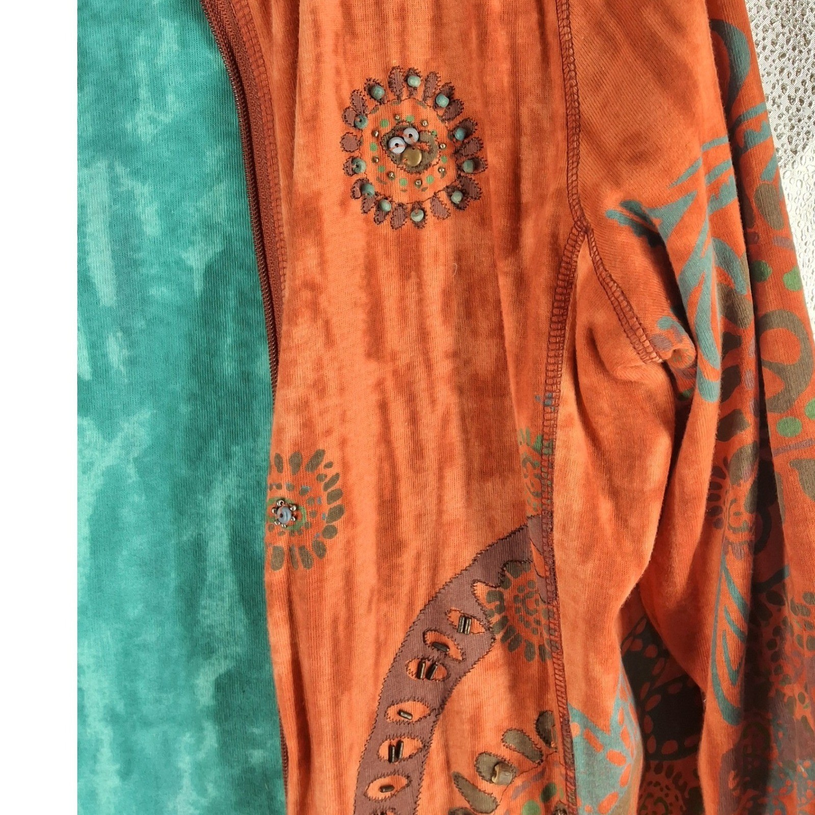 Coldwater Creek Indigo Moon Reversible Embroidered Jacket Orange Teal Artsy M - View 8