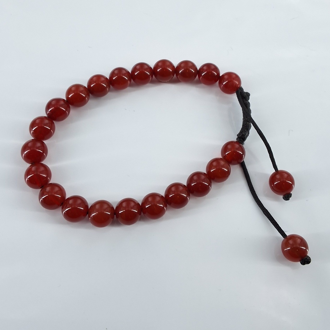 Natural Red Carnelian Beaded Bracelet Adjustable Macrame Cord Gemstone Healing