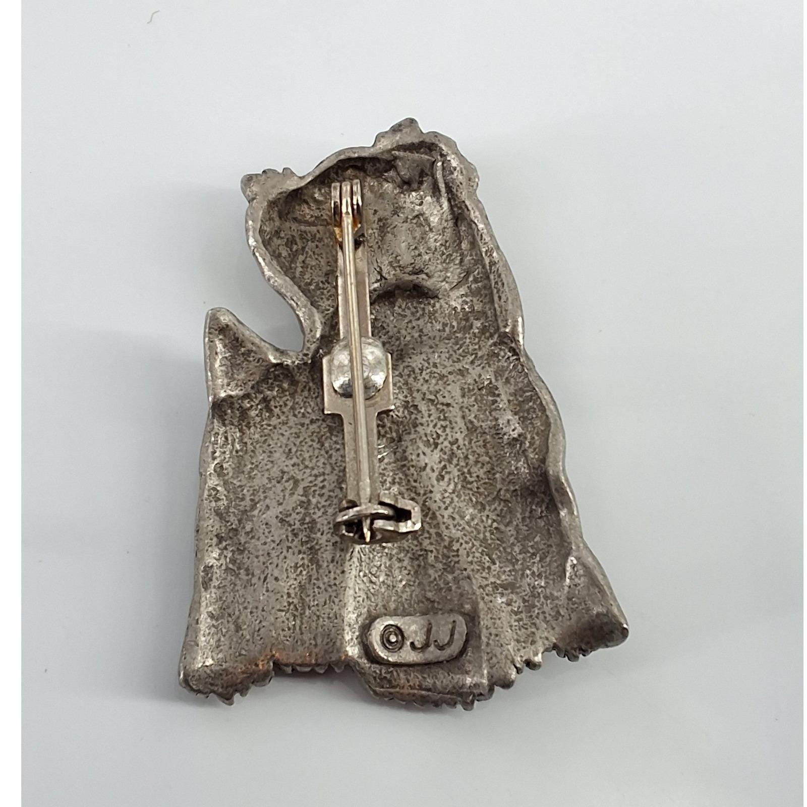 JJ Jonette Vintage Pewter Yorkie Brooch Silver Tone Yorkshire Terrier Pin