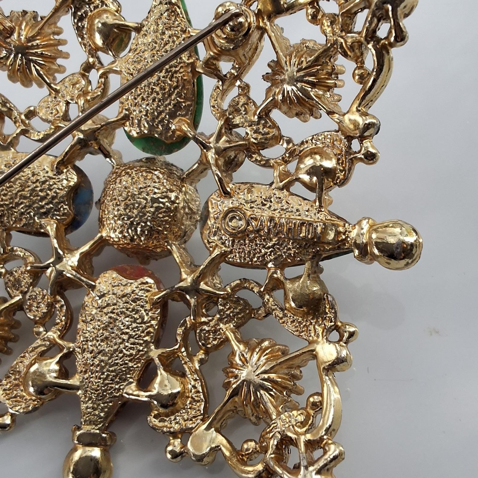Vintage Sarah Coventry Galaxy Maltese Cross Brooch Pendant Multi Stone Gold - View 5