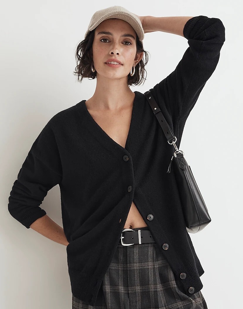 Madewell V-Neck Relaxed Wool Cardigan XXS NWT True Black
