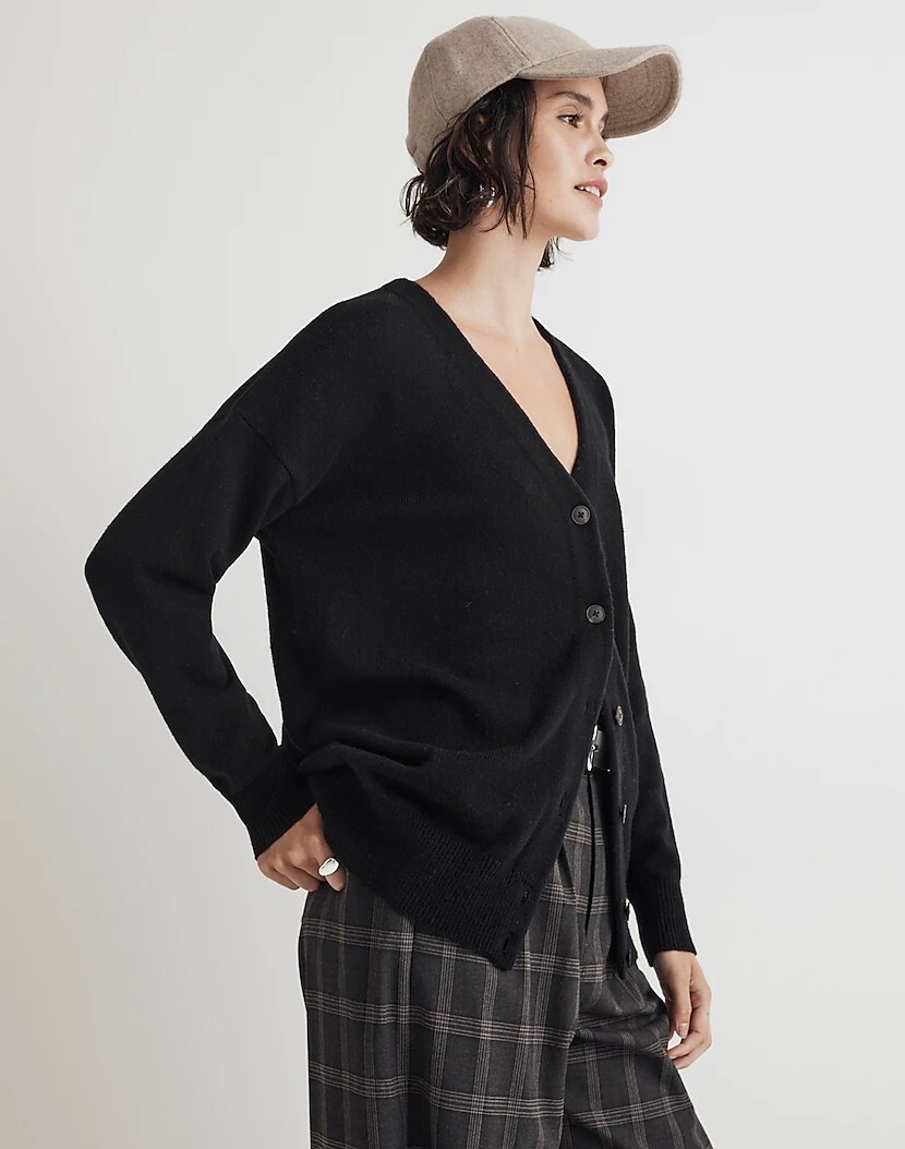 Madewell V-Neck Relaxed Wool Cardigan XXS NWT True Black - View 3