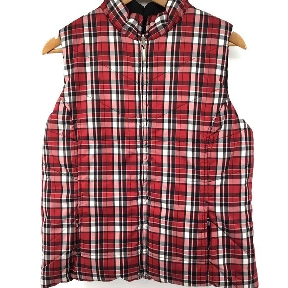 Karen Scott Sport Reversible Puffer Vest Women Small Red Buffalo Plaid Black