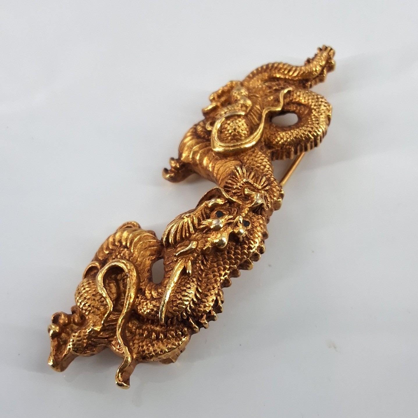 Vintage Alva Museum Replica Gold Menuki Dragon Brooch Pin Serpentine 3.5 - View 5