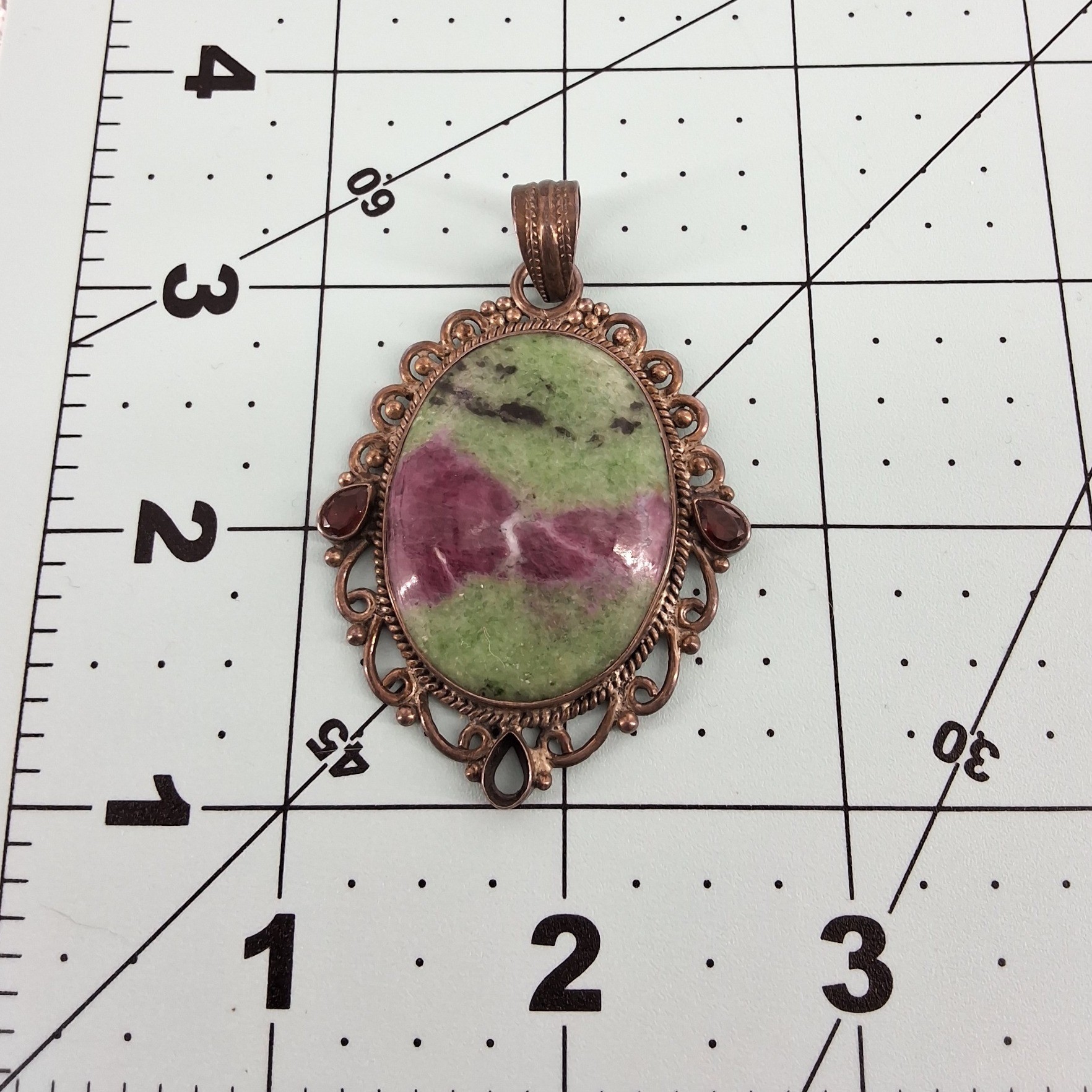 Natural Ruby in Zoisite & Garnet Pendant Anyolite Filigree - Needs Repair - View 4