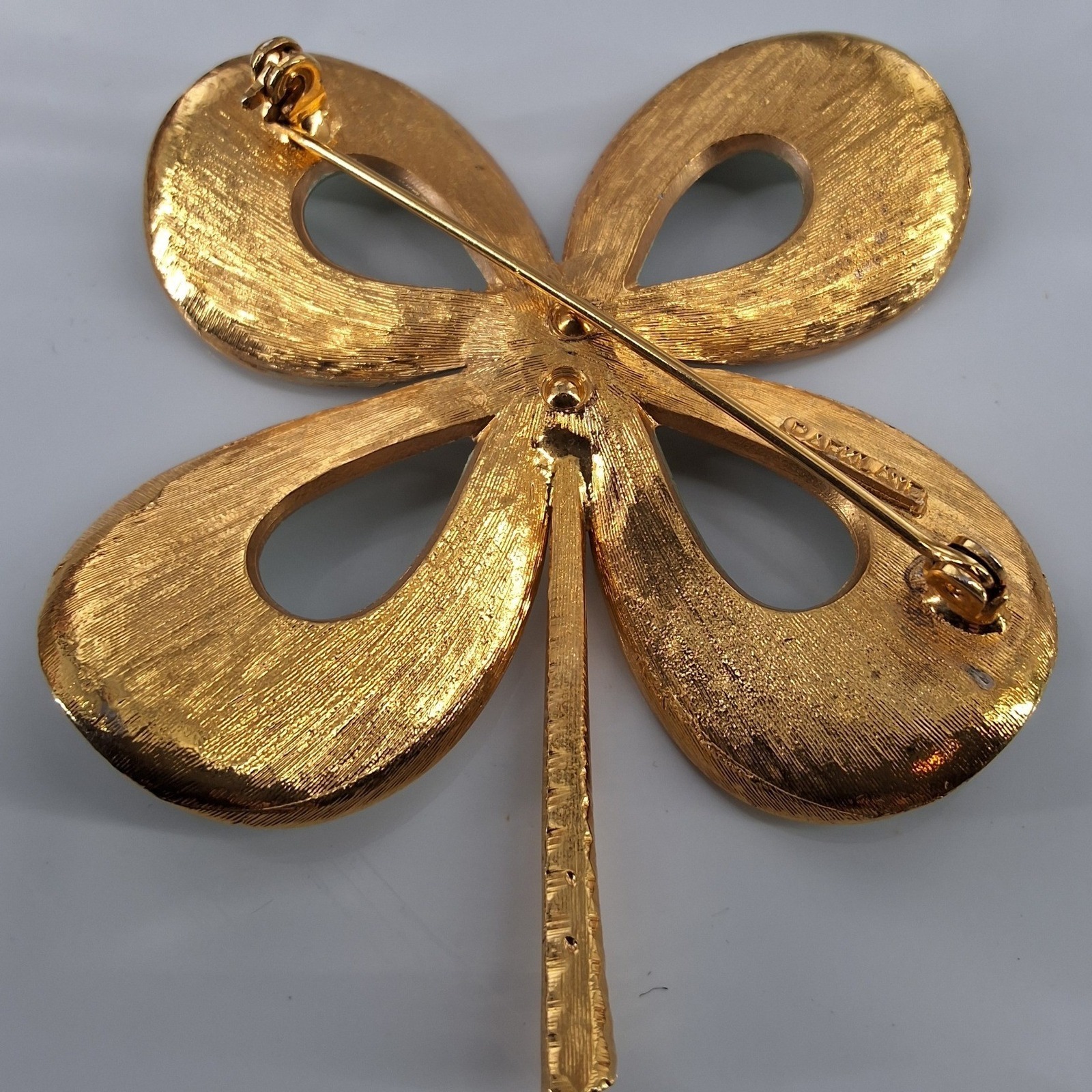 Park Lane Vintage 1970s Four Leaf Clover Brooch Gold Enamel Shamrock Pin 2.5" - View 13