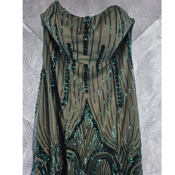 L'Atiste Emerald Green Sequin Art Deco Mermaid Gown Formal Prom Dress StraplessL - View 12