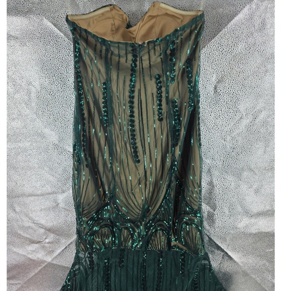 L'Atiste Emerald Green Sequin Art Deco Mermaid Gown Formal Prom Dress StraplessL - View 13