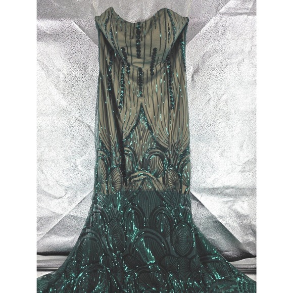 L'Atiste Emerald Green Sequin Art Deco Mermaid Gown Formal Prom Dress StraplessL - View 14
