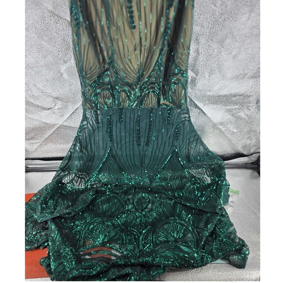 L'Atiste Emerald Green Sequin Art Deco Mermaid Gown Formal Prom Dress StraplessL - View 16