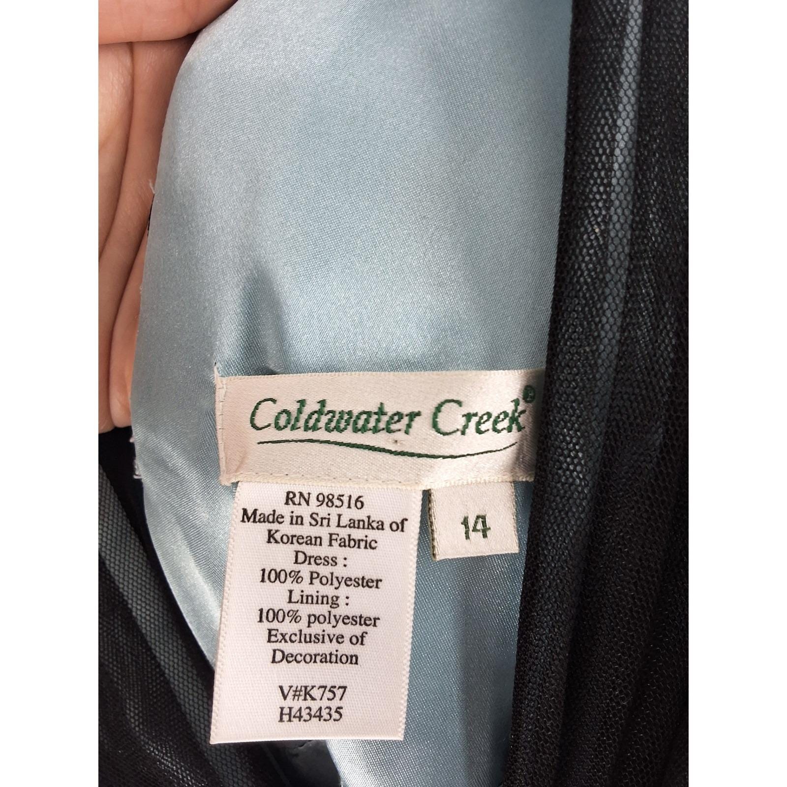 Coldwater Creek Black Blue Mesh Lace Overlay Cocktail Dress Size 14 V-Neck Midi - View 3