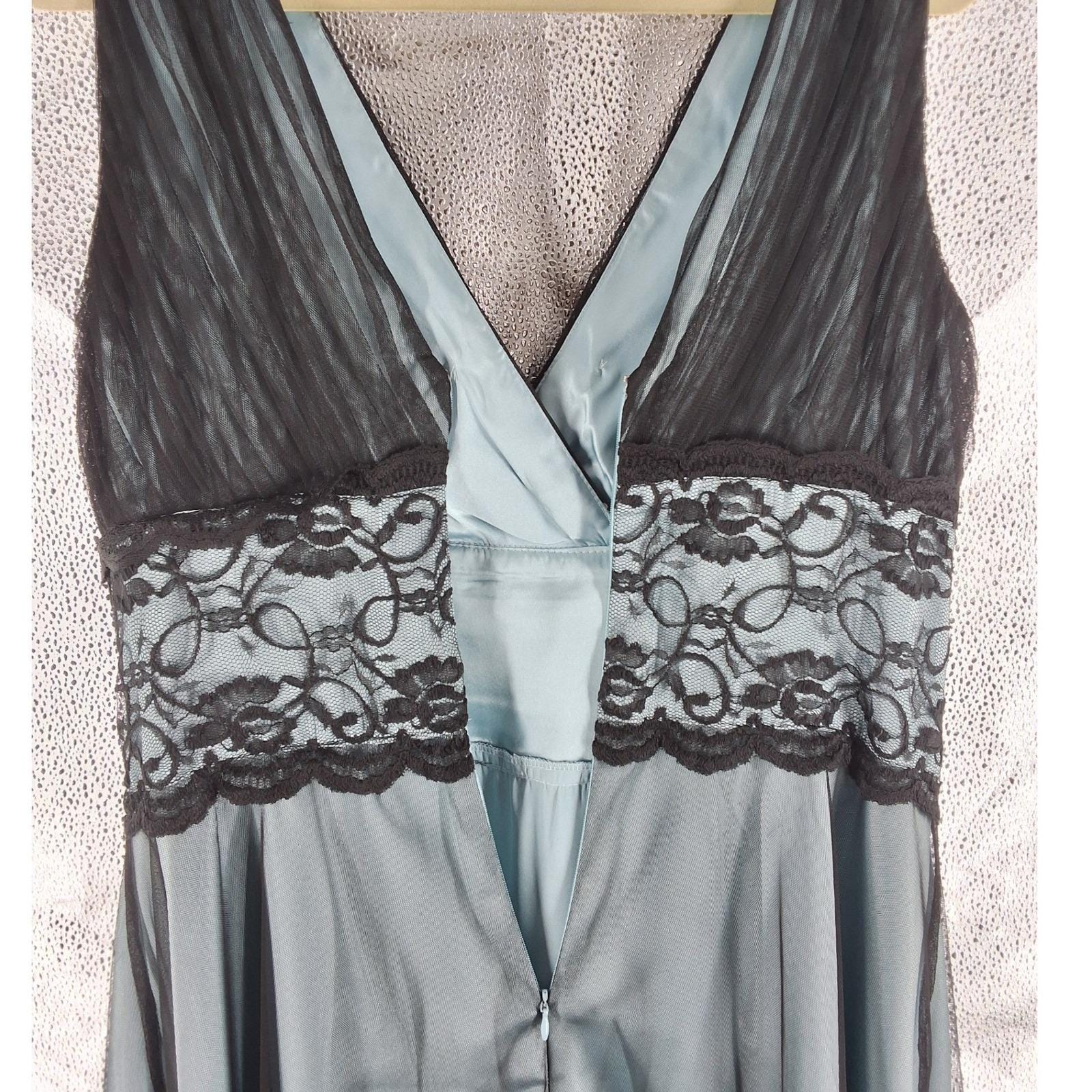 Coldwater Creek Black Blue Mesh Lace Overlay Cocktail Dress Size 14 V-Neck Midi - View 4