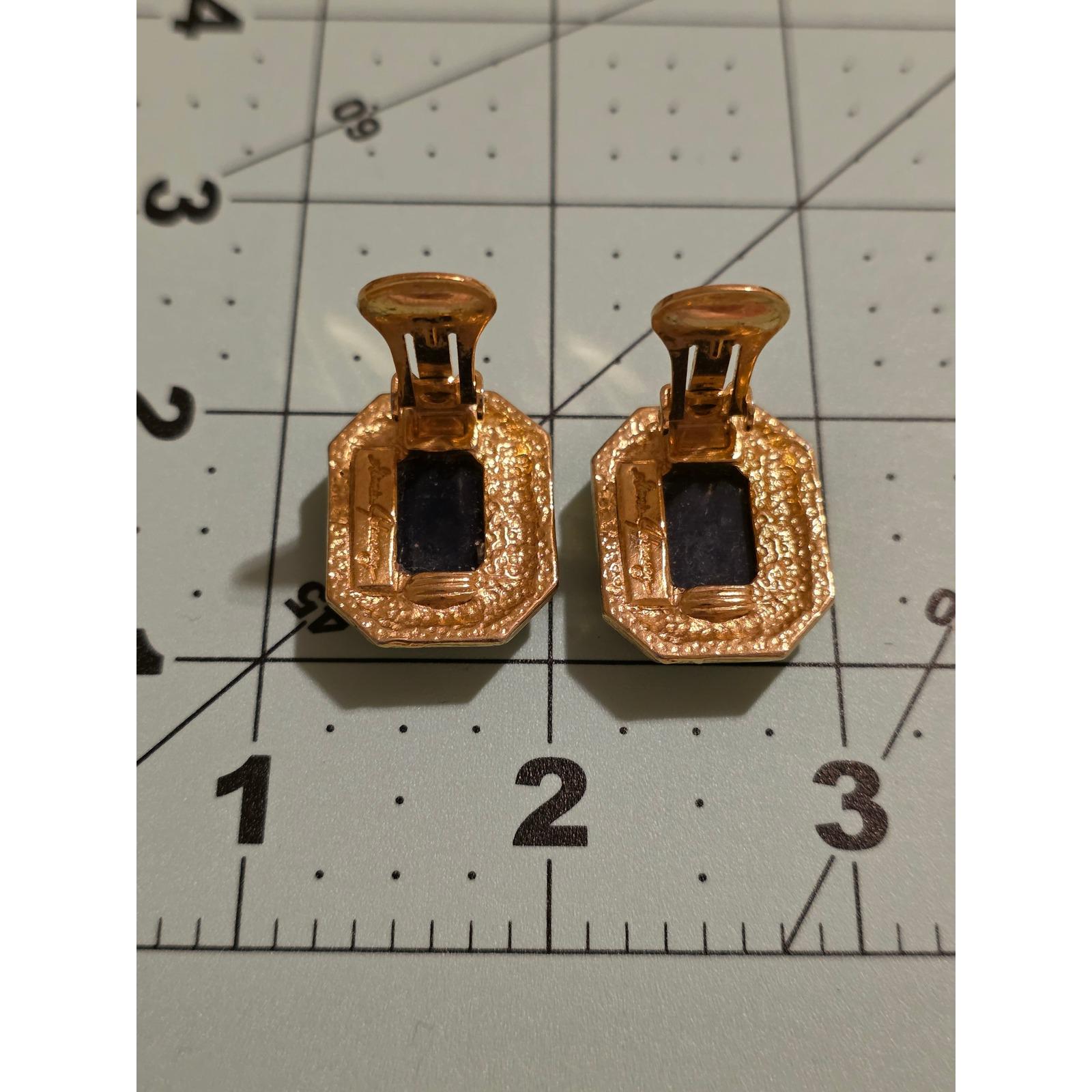 Garcia Johnson Vintage 80s Gold Tone Black Resin Octagon Clip On Earrings