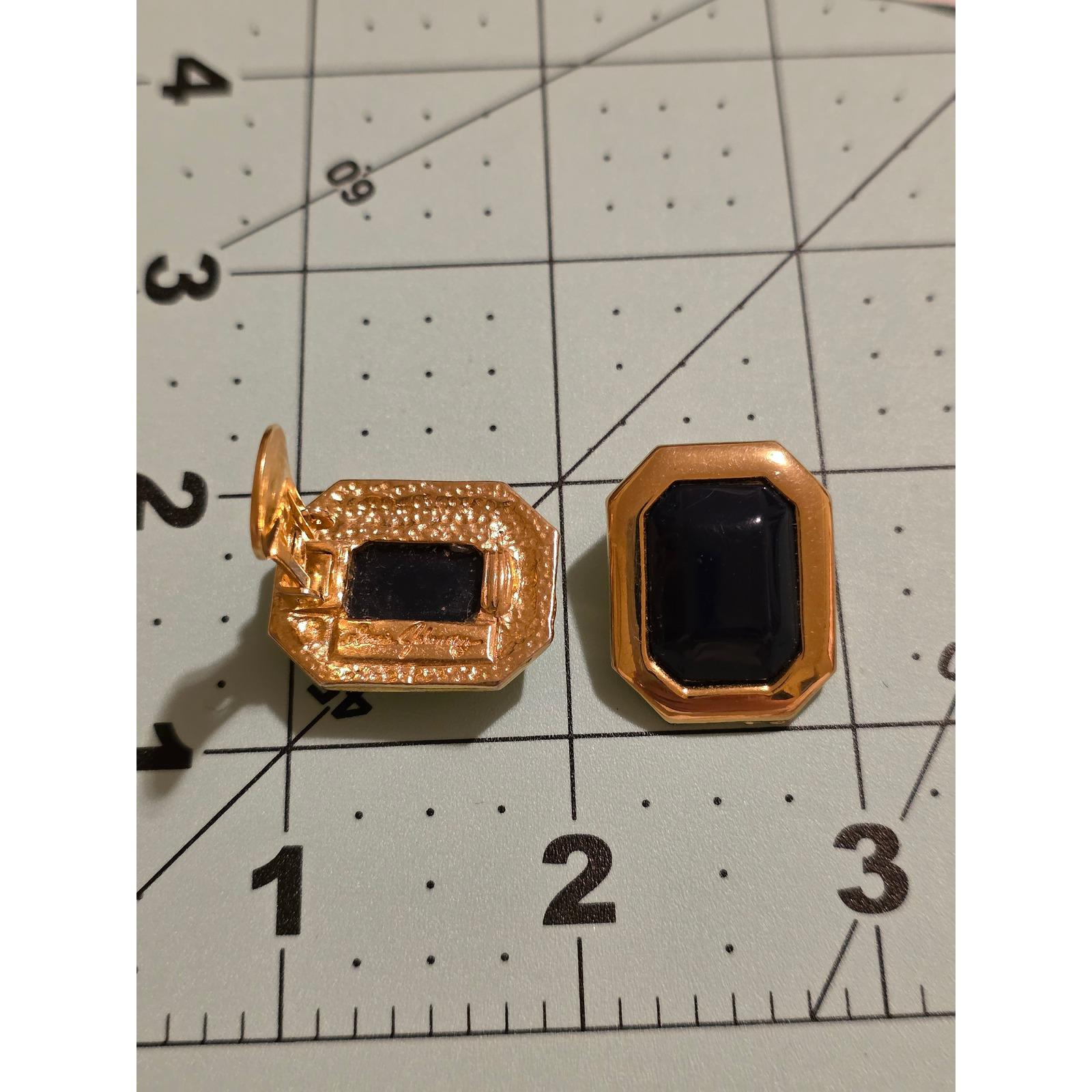 Garcia Johnson Vintage 80s Gold Tone Black Resin Octagon Clip On Earrings - View 4