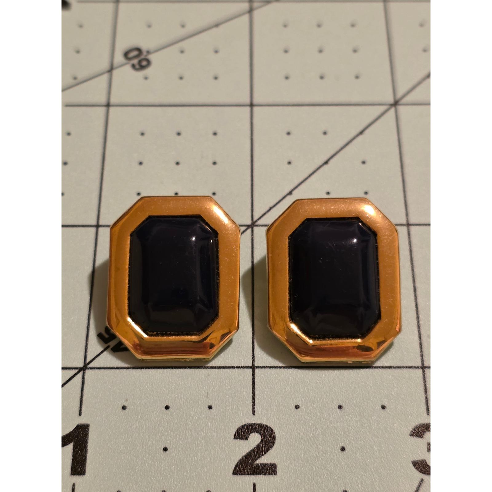 Garcia Johnson Vintage 80s Gold Tone Black Resin Octagon Clip On Earrings - View 5