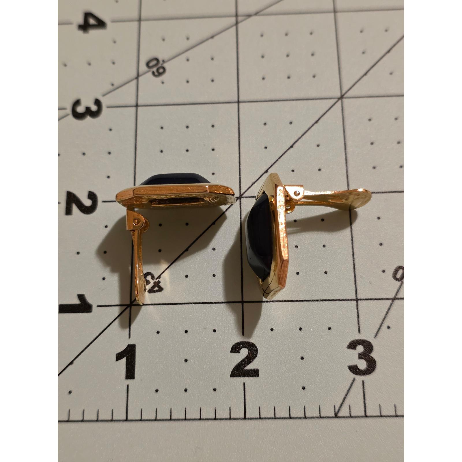 Garcia Johnson Vintage 80s Gold Tone Black Resin Octagon Clip On Earrings - View 6