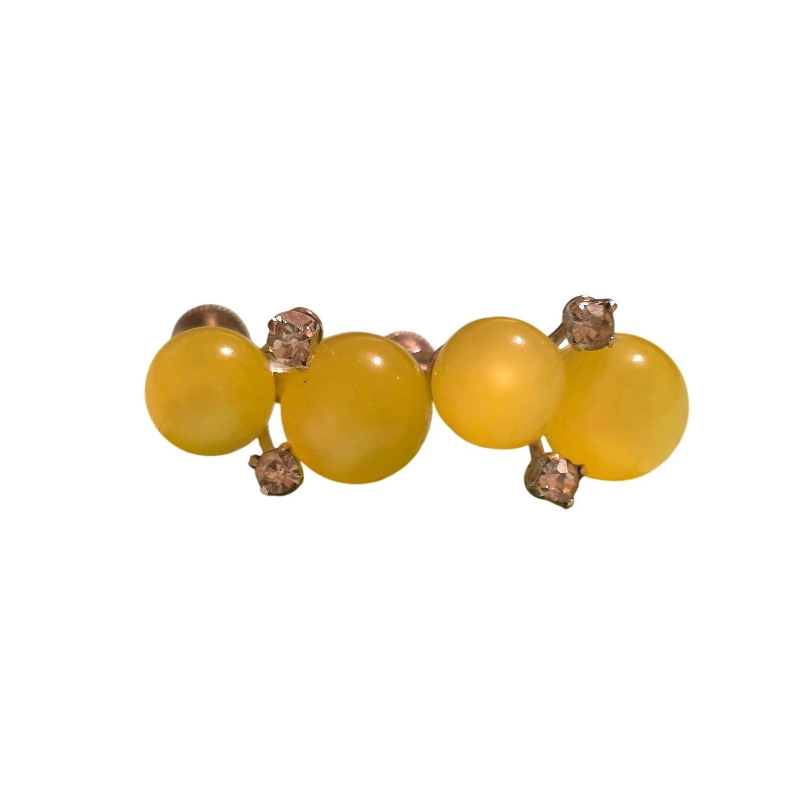 Vintage Coro Yellow Moonglow Lucite Earrings Silver Tone 1950s Screw Back MCM