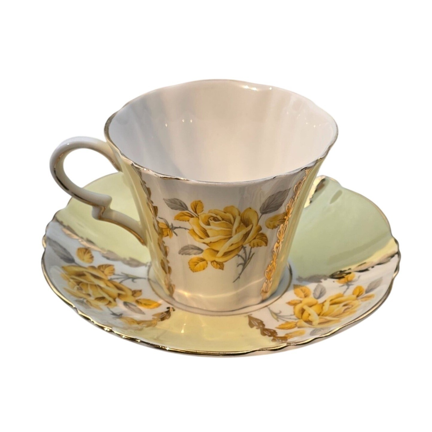 Margaret Rose Royal Standard Yellow Rose Bone China Teacup & Saucer Set Vintage