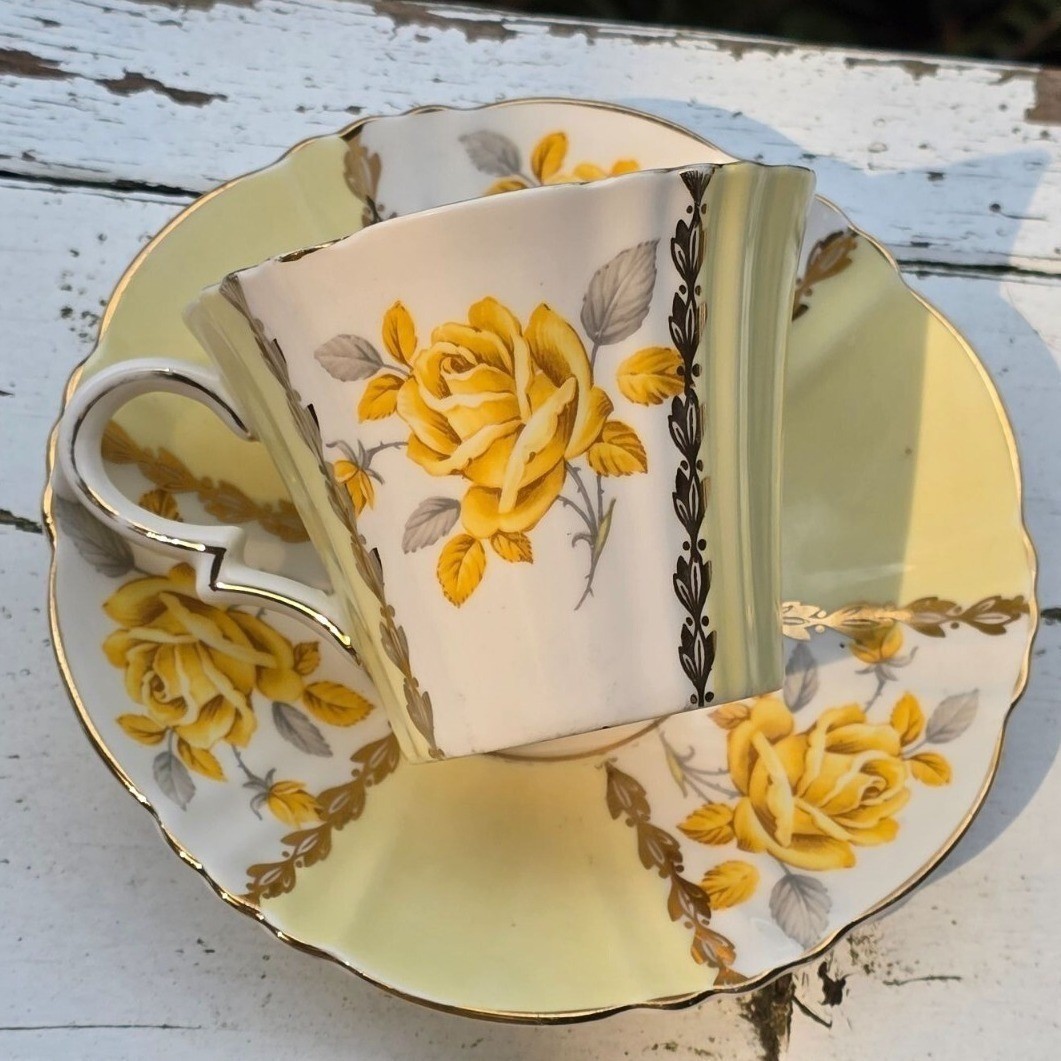 Margaret Rose Royal Standard Yellow Rose Bone China Teacup & Saucer Set Vintage
