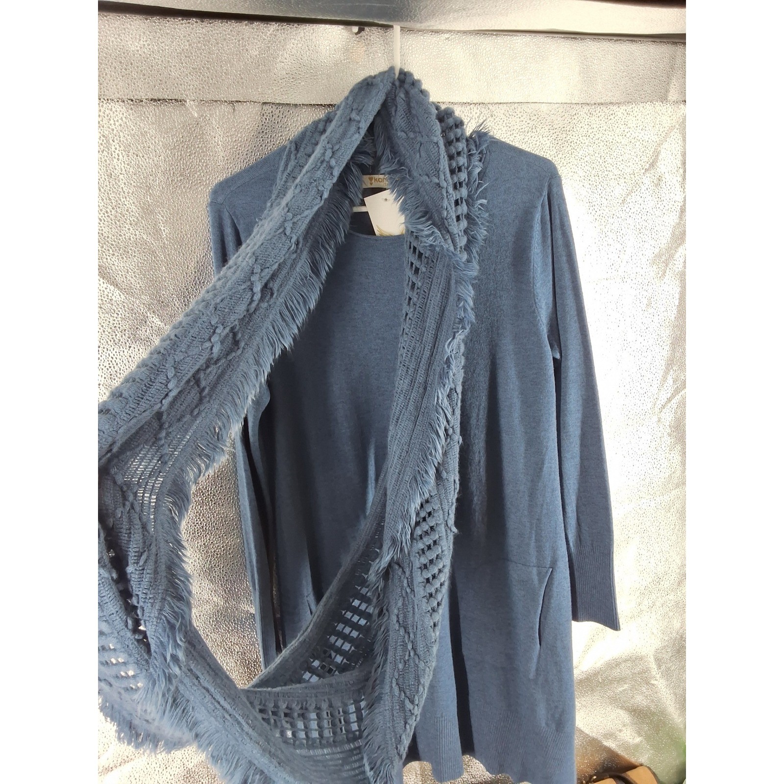 Karamel Italy Blue Knit Tunic Sweater & Matching Scarf Set NWT Lagenlook Boho OS
