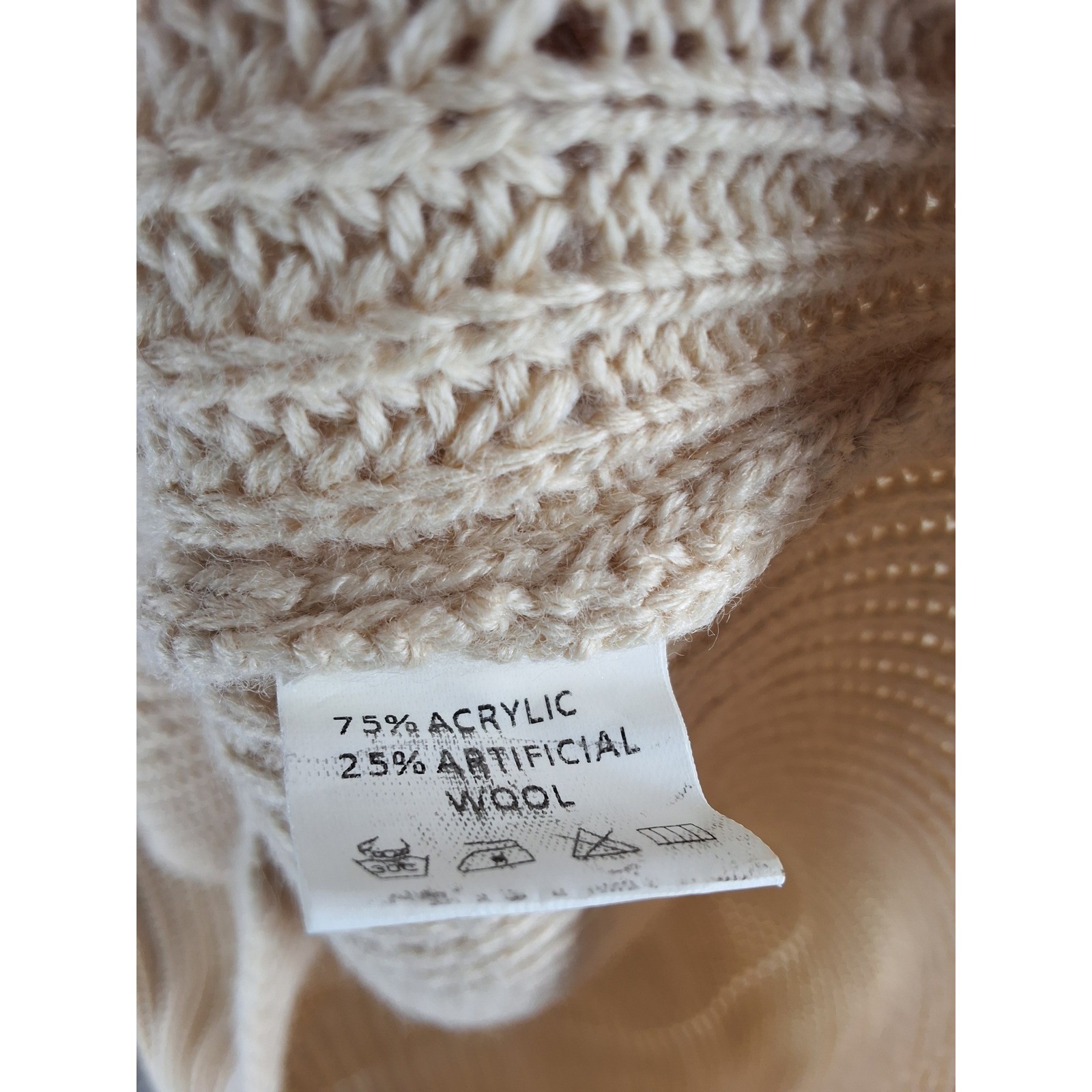 Simply Couture Cream Floral Embroidered Sleeve Chunky Knit Sweater Large Boho - View 4